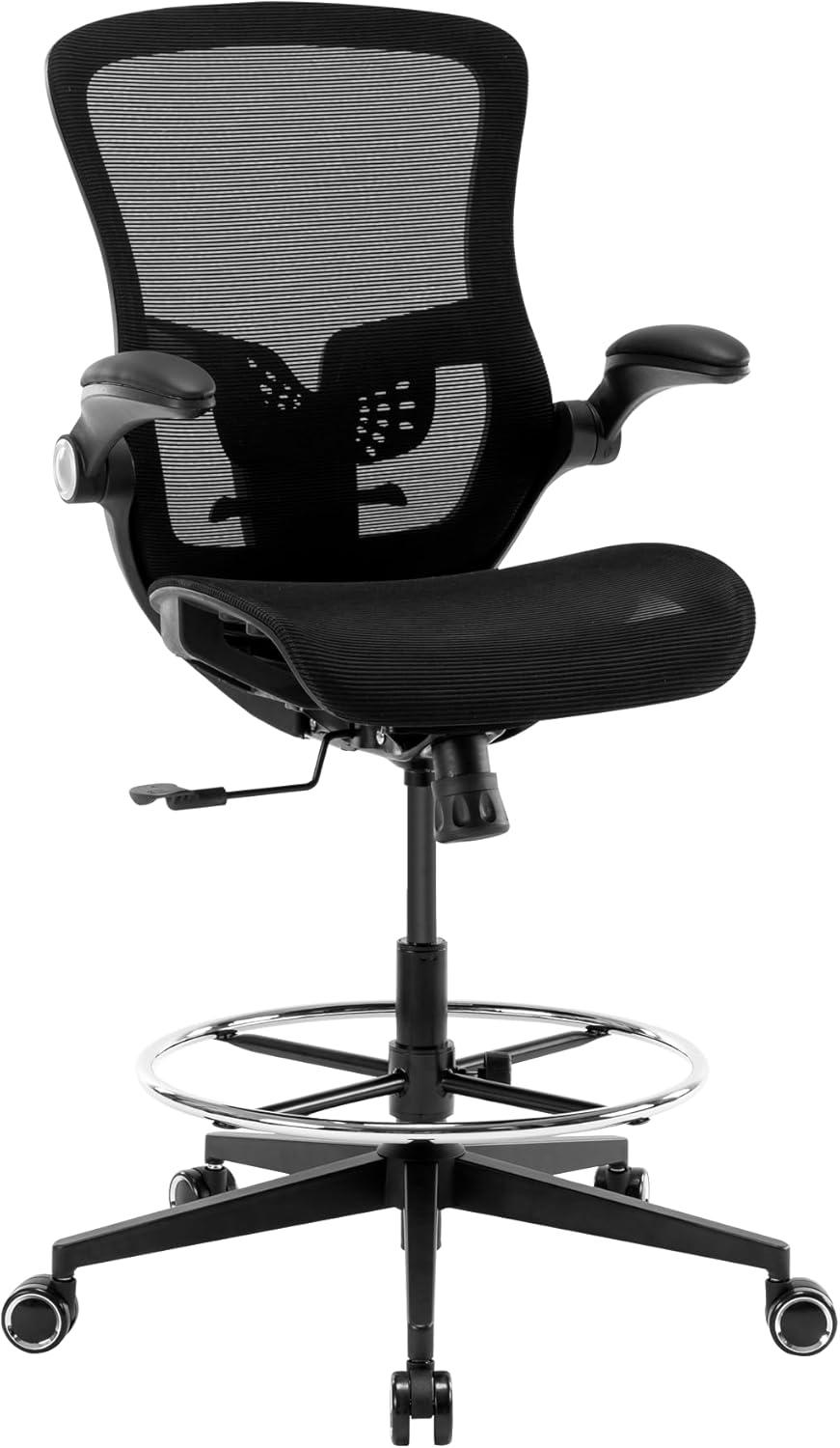 Office Drafting Chair,Ergonomic Tall Office Desk Chair,Adjustable Standing Desk Stool Chair,Executive Computer Chair with Footrest Ring and Lumbar Support (Black)