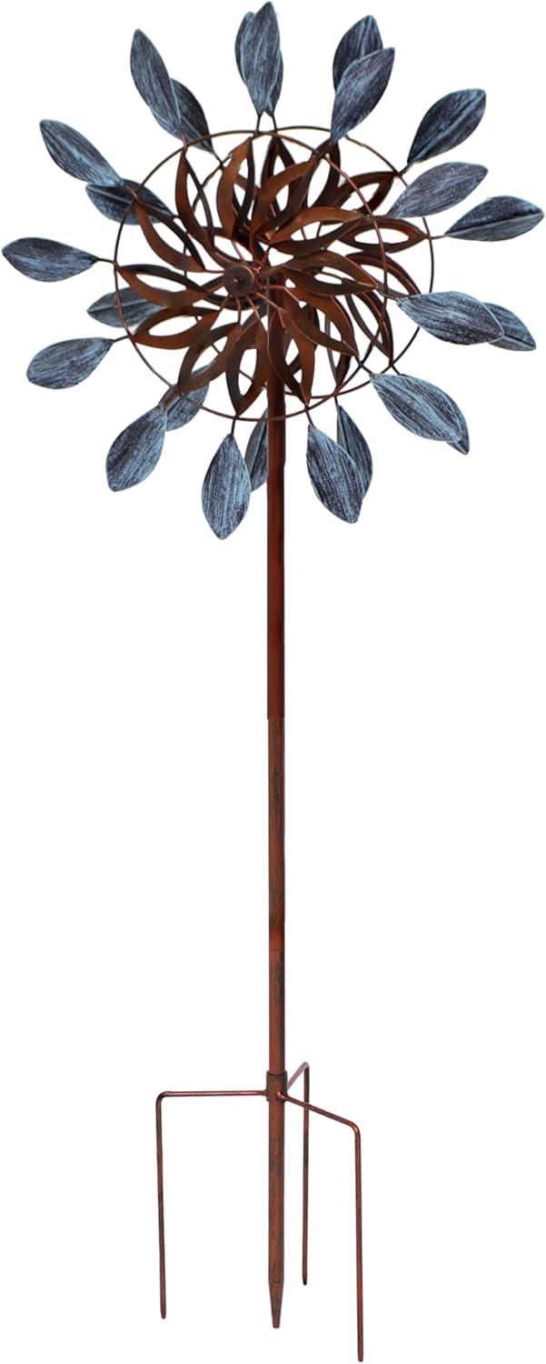 Blue and Brown Iron Dual-Blade Garden Wind Spinner