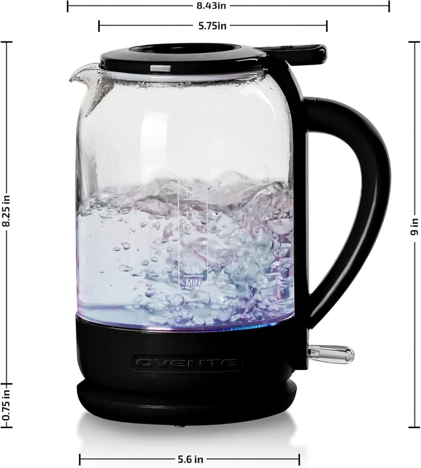 1.5L Black Glass Electric Tea Kettle with ProntoFill Design