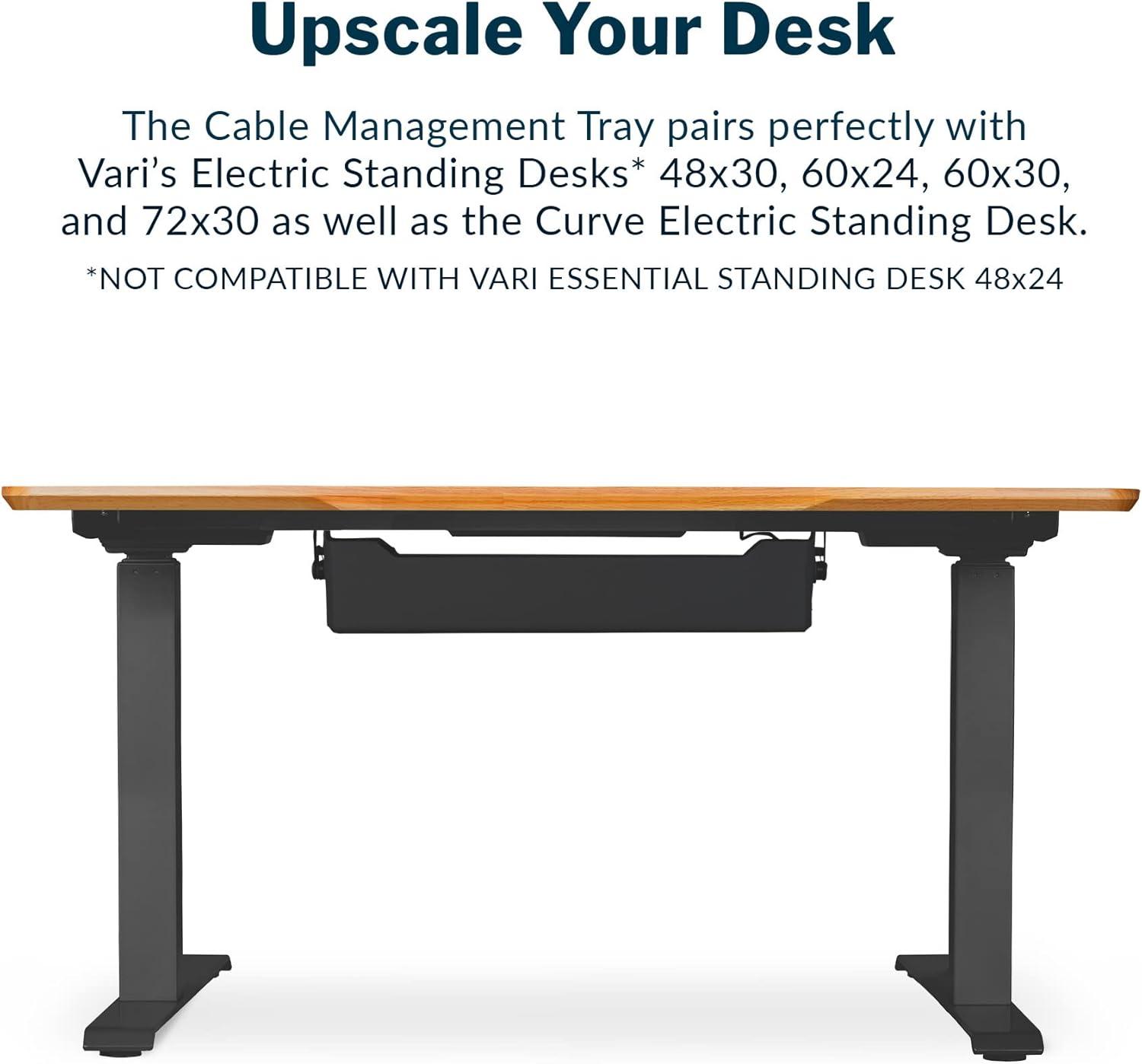 Black Plastic Under Desk Cable Management Tray with Rotating Metal Mounts