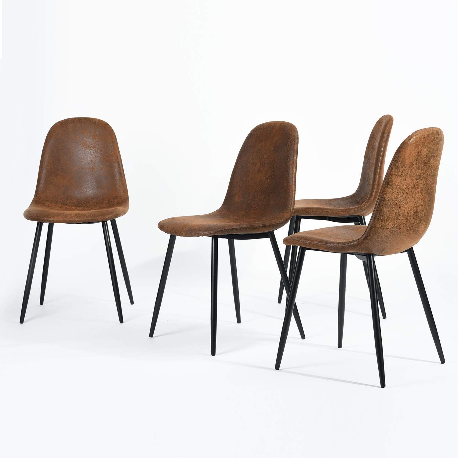 Set of 4 Brown Suede Upholstered Side Chairs with Metal Legs