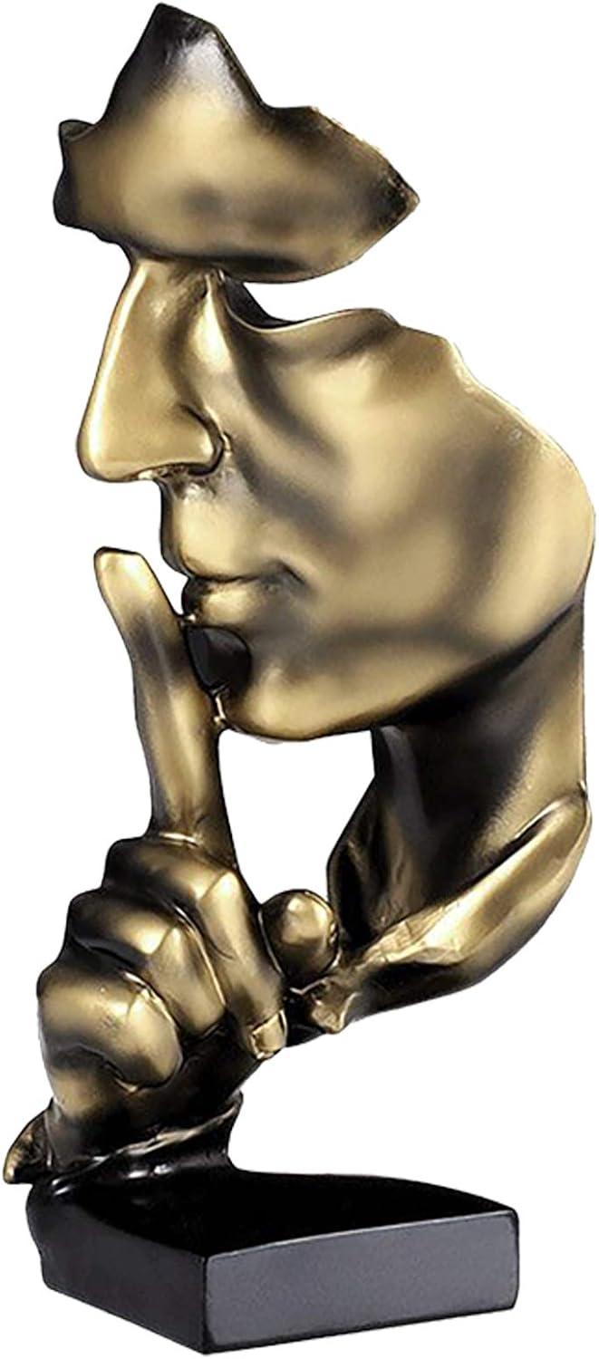 Large Black Resin Thinker Statue with Gold Accents