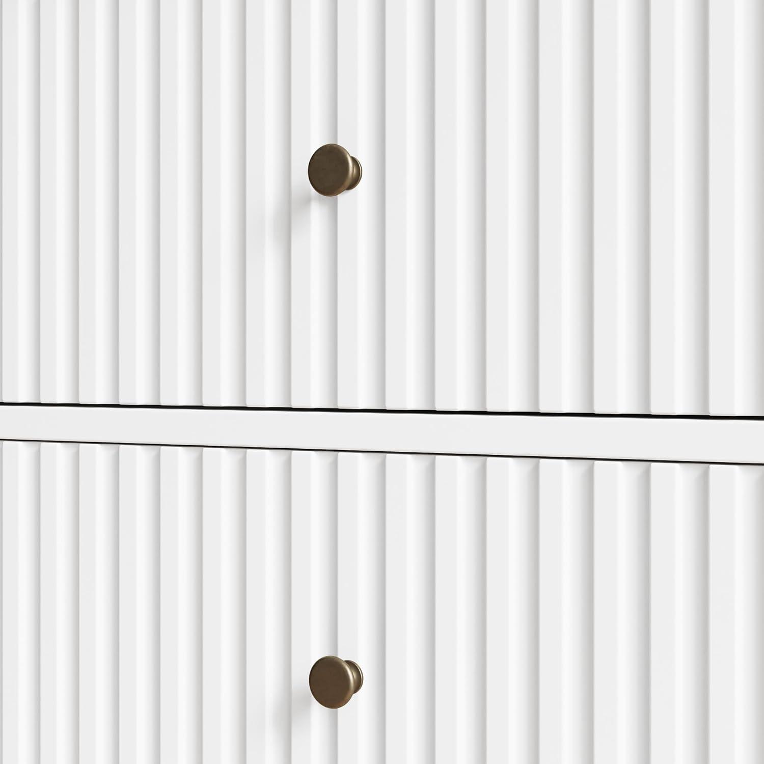 RoyalCraft White Fluted 6 Drawer Dresser for Bedroom, Modern Chest of Drawers, Wood Dresser for Storage Clothes, Wooden Storage Cabinet for Bedroom, Hallway, Living Room, Entryway