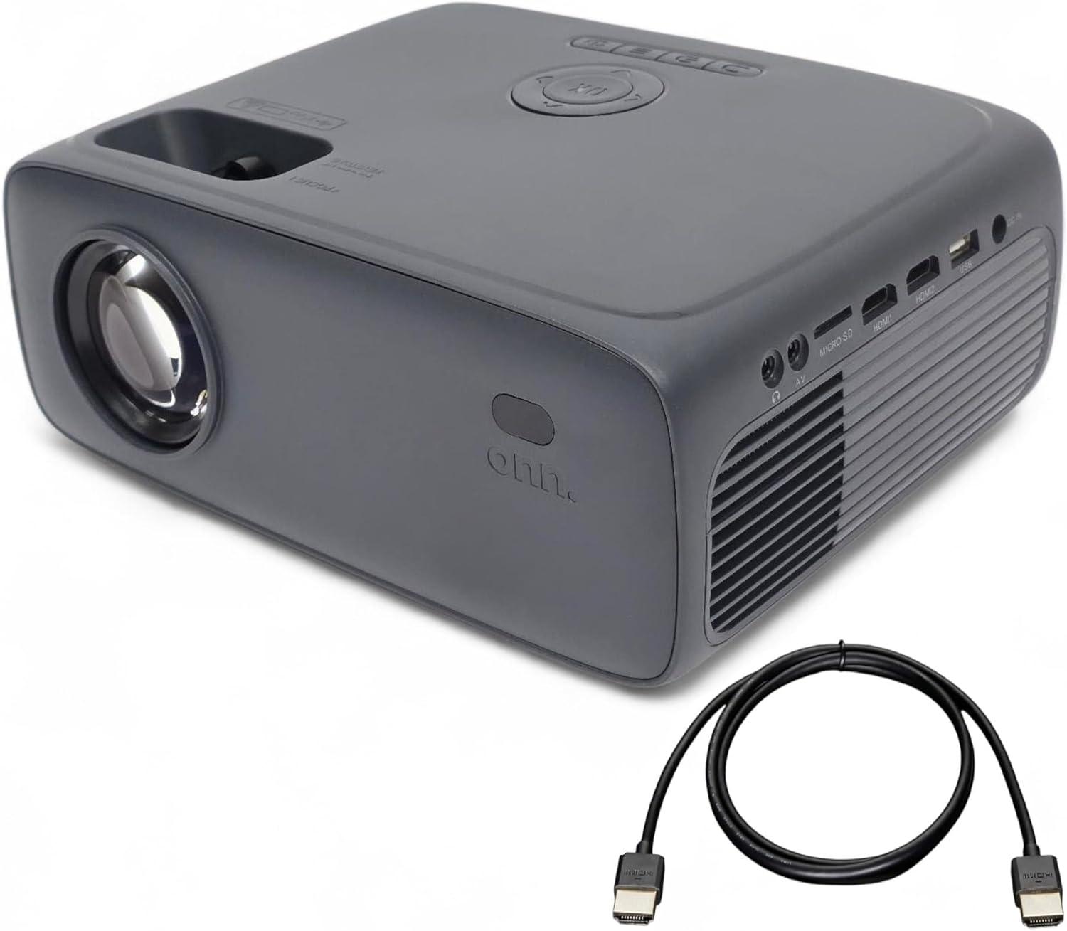 Restored ONN 720P HD Home Theater Projector with 6' HDMI Cable, Black, HDMI/USB/MicroSD/AV - Indoor & outdoor use 100096801 (Refurbished)