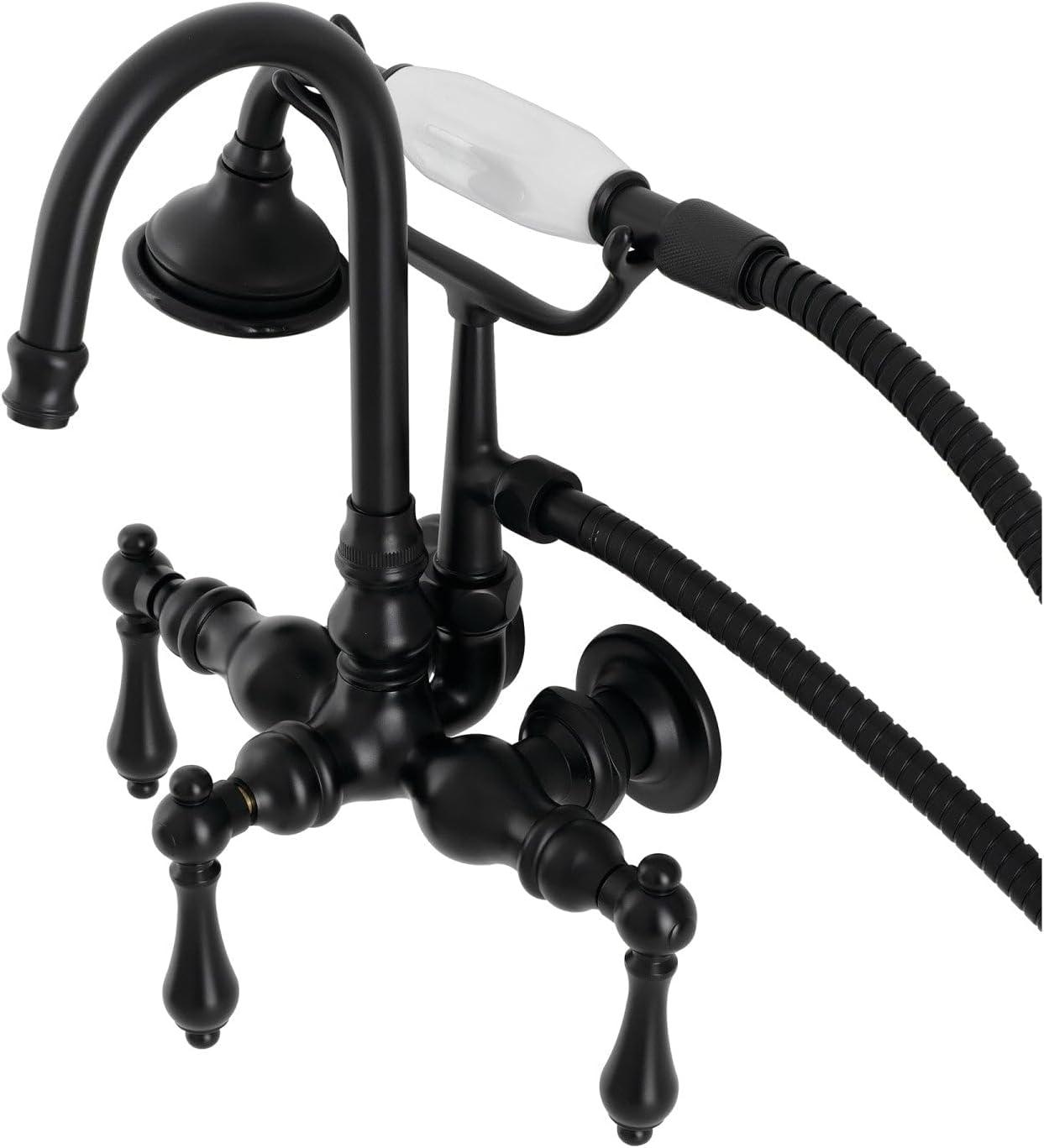 Kingston Brass Aqua Vintage Three-Handle 2-Hole Tub Wall Mount Clawfoot Tub Faucet with Hand Shower