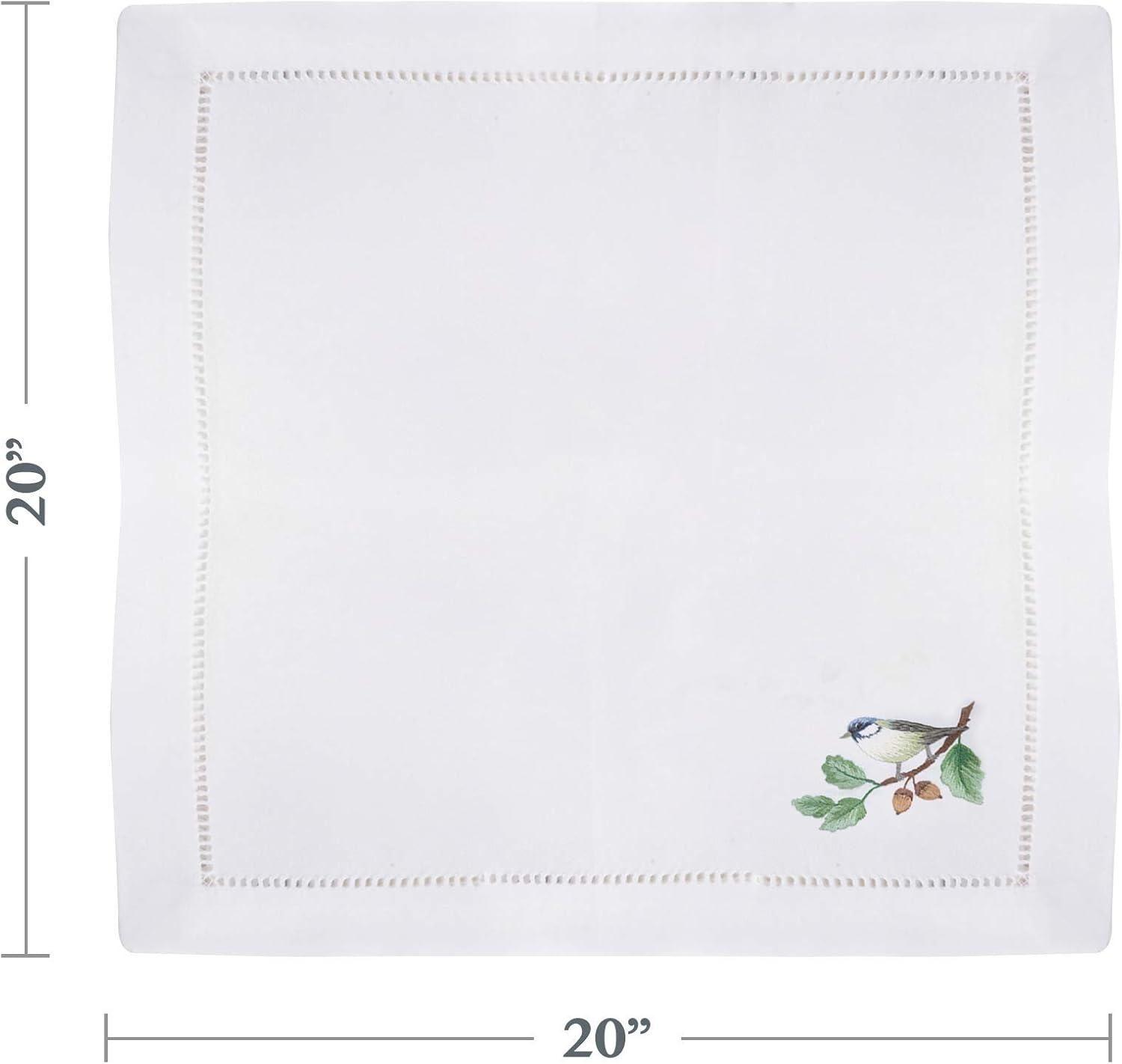 Saro Lifestyle Embr'd Bluebird Hemstitch Napkin, 20" Square, White (Set of 6)