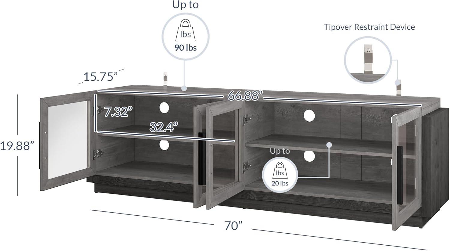 BELLEZE 70" TV Stand for TVs up to 75", Modern TV Stand & Entertainment Center with Shelves, Wood Storage Cabinet for Living Room or Bedroom - Brixston (Grey)