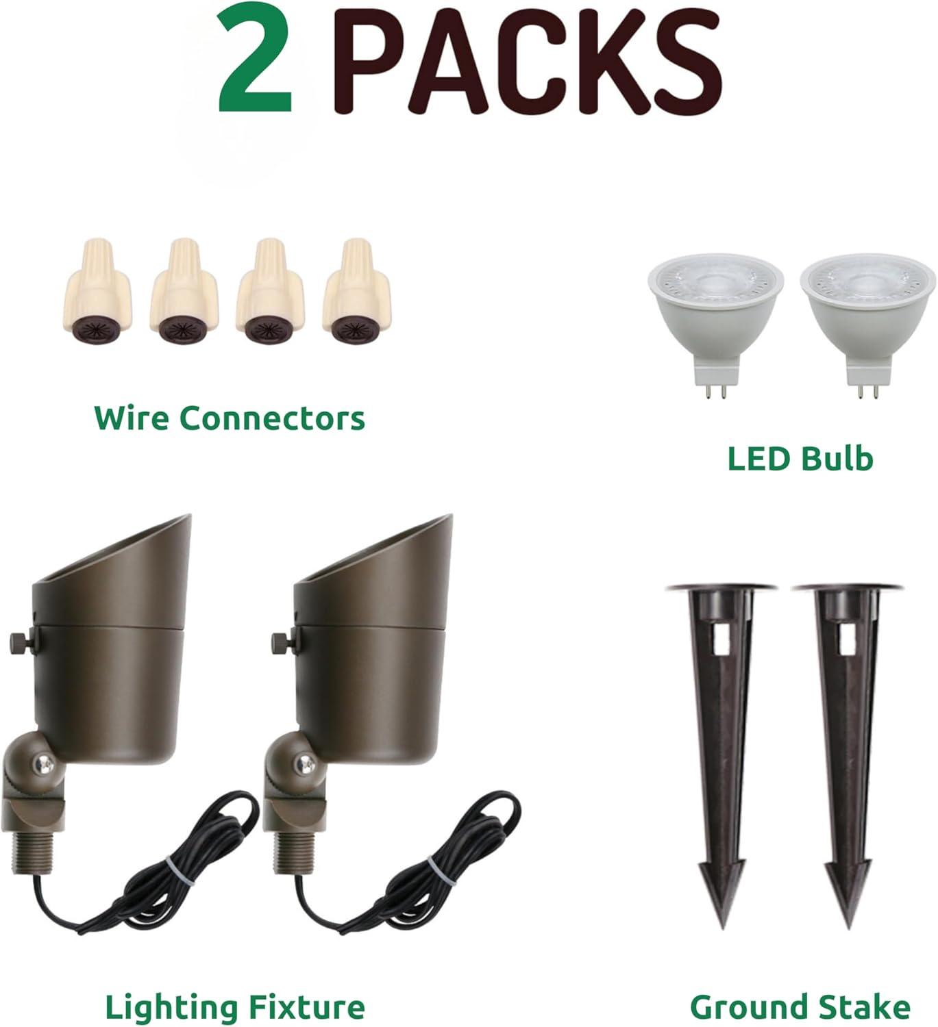 4W Landscape Spotlights (2-Pack) | Low Voltage Outdoor Spot Lights - 12V 3000K Outdoor LED Spotlight | Landscape Spotlight for House Lighting Tree Lighting | MR16 4W LED Bulb (Bronze)