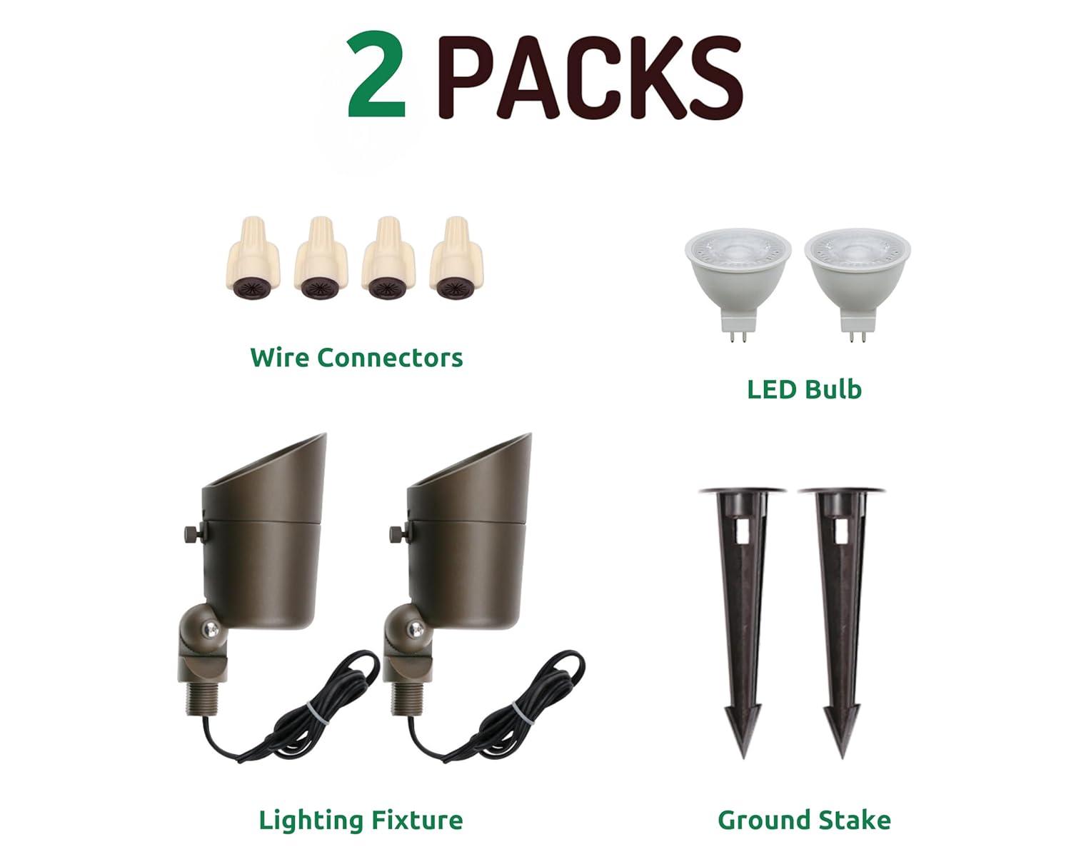 4W Landscape Spotlights (2-Pack) | Low Voltage Outdoor Spot Lights - 12V 3000K Outdoor LED Spotlight | Landscape Spotlight for House Lighting Tree Lighting | MR16 4W LED Bulb (Bronze)