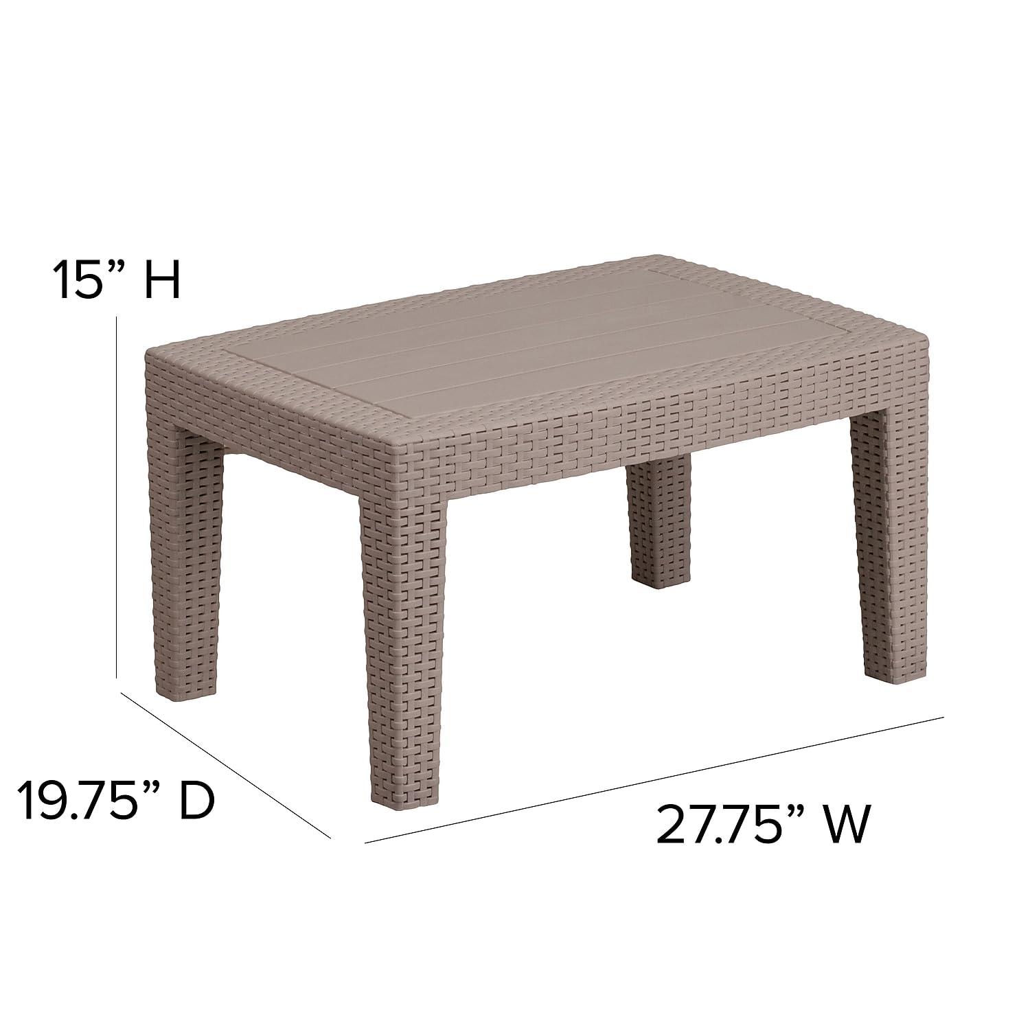 Merrick Lane 4 Piece Dark Gray Faux Rattan Patio Furniture Set with 2 Chairs and Sofa with Removable Light Gray Cushions and Table