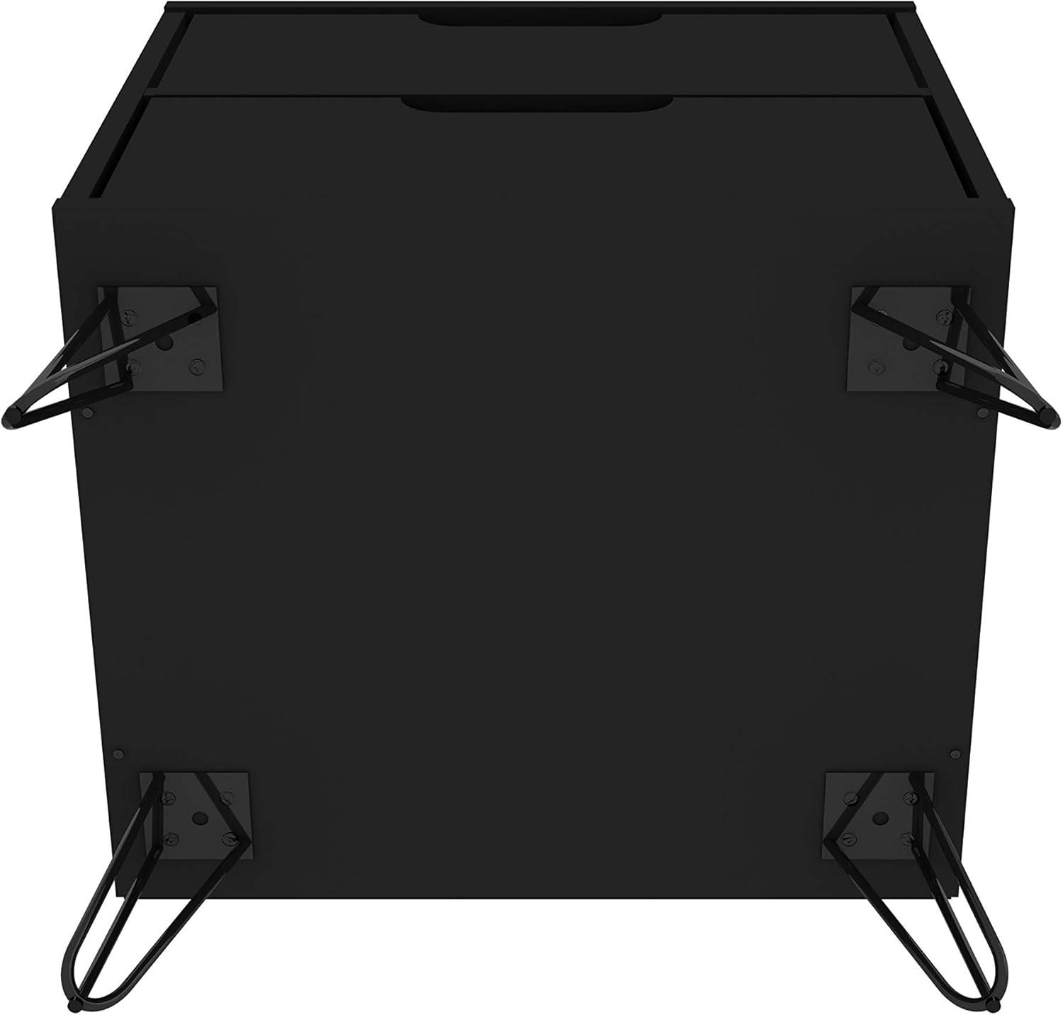 2.0 Rockefeller Nightstand Black - Manhattan Comfort: Modern Bedside Table with Metal Legs & Storage