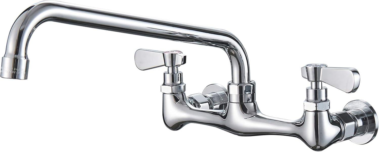 Chrome Wall Mounted Double Handle Kitchen Faucet with 12" Swivel Spout