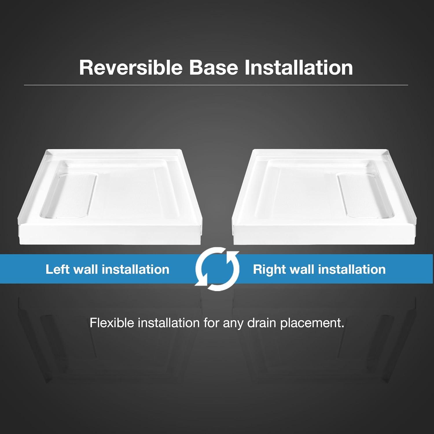 OVE Decors 36" x 32" Rectangle Shower Base Pan, White Acrylic, Center Drain, Reversible Design