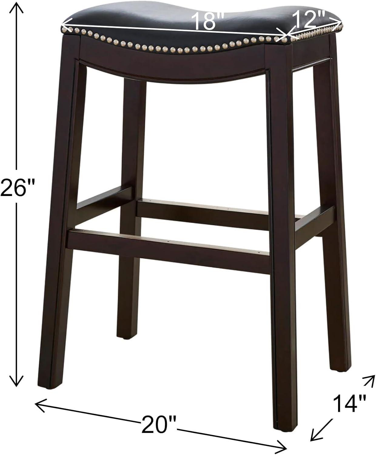 25 in. Julian Counter-Height Wood Barstool with Black Faux-Leather Seat - Espresso