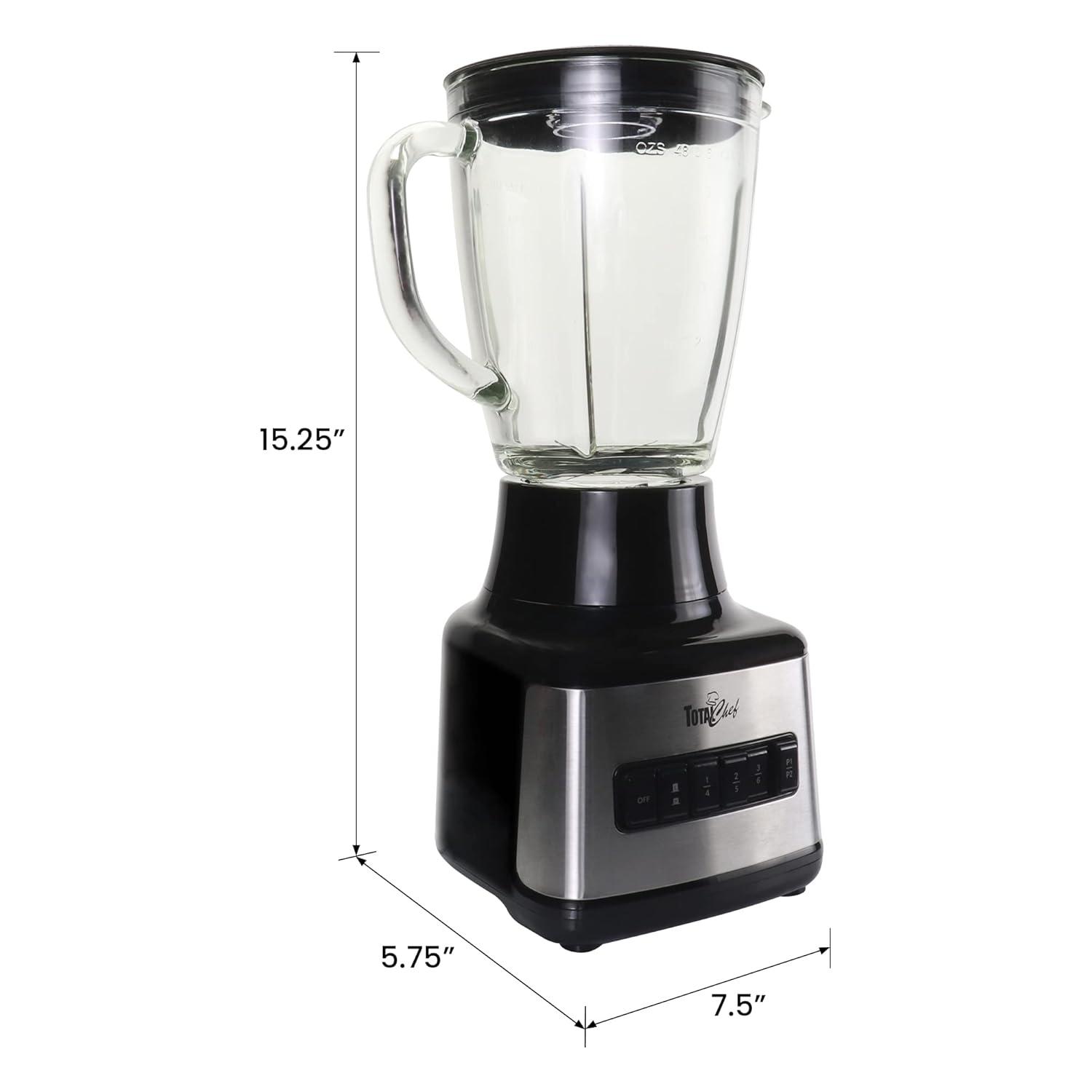 Total Chef 6-Speed Countertop Blender with Glass Jar, 6-cup, 500 Watts