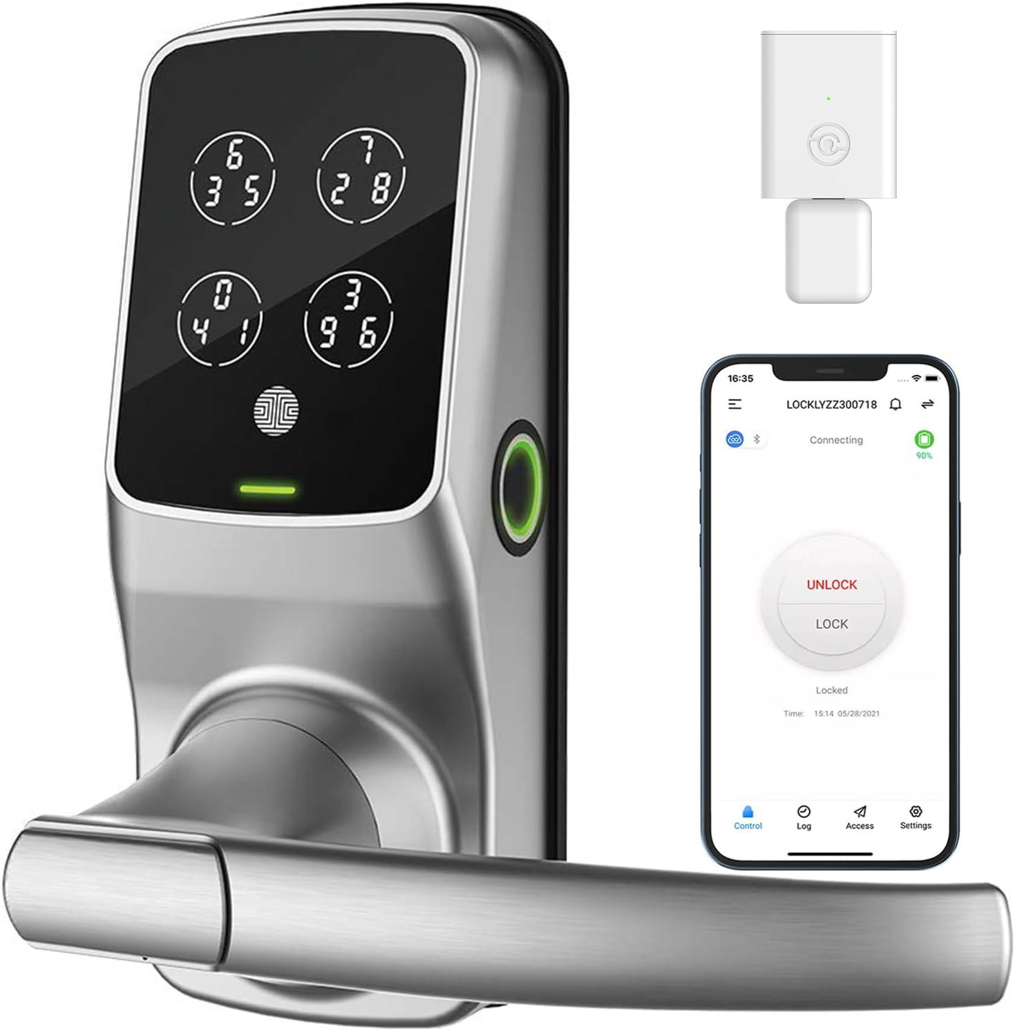 Lockly Secure Plus Bluetooth Smart Door Lock, Keyless Entry with PIN Genie® Digital Keypad, 3D Biometric Fingerprint Sensor Front Door Lock with Handle, Voice Control & Auto Lock - Latch Edition