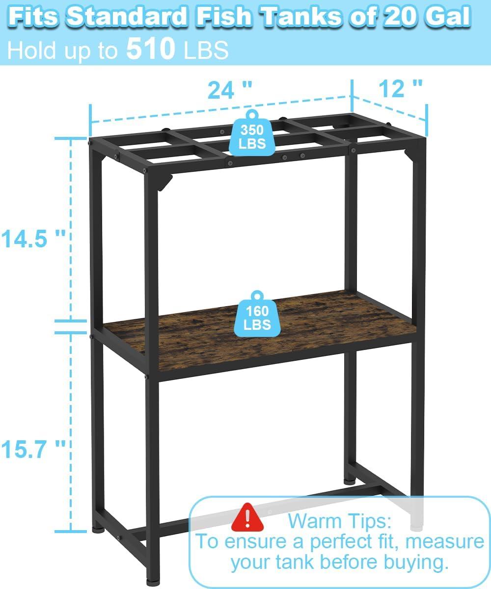 Tucker Murphy Pet™ 20 Gallon Fish Tank Stand, Upgraded Height Aquarium Stand Table With 2 Tiers Storage Shelf, Metal Reptile Breeder Turtle Terrarium Stand Rack, Black