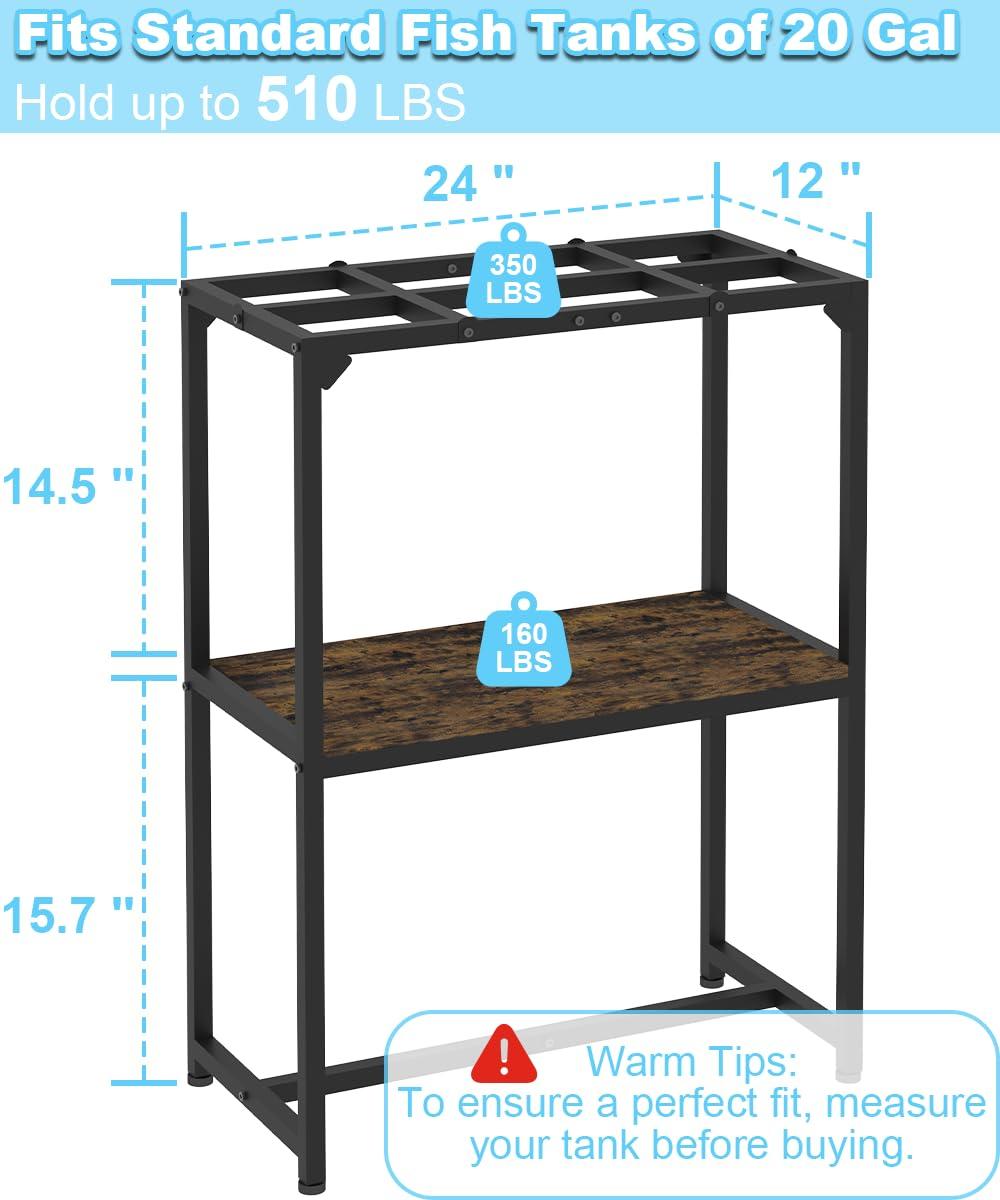 Tucker Murphy Pet™ 20 Gallon Fish Tank Stand, Upgraded Height Aquarium Stand Table With 2 Tiers Storage Shelf, Metal Reptile Breeder Turtle Terrarium Stand Rack, Black