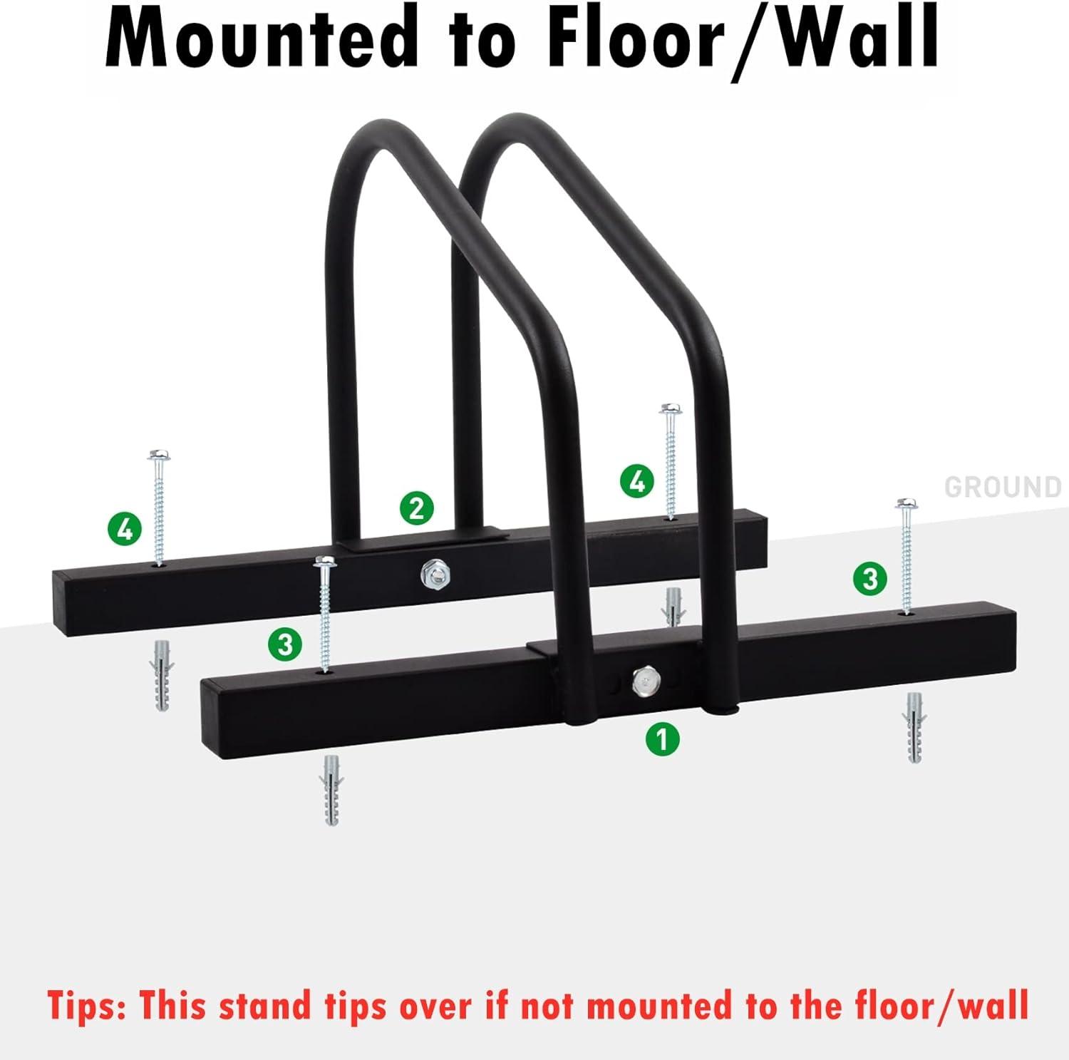 Black Steel Floor Mounted Bike Storage Stand for Garage