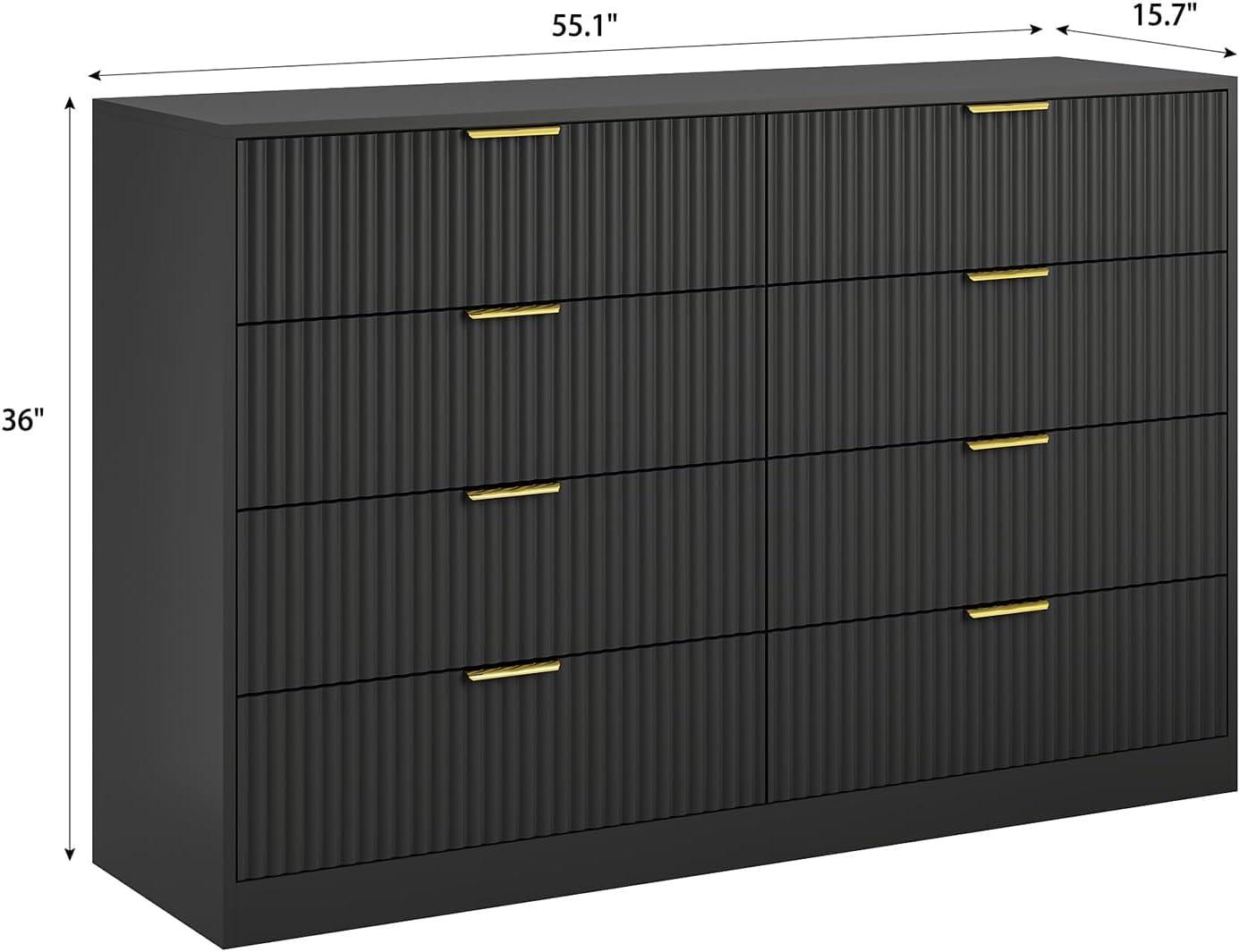 Fluted Dresser For Bedroom With 8 Drawers, 55" Wide Modern Chest Of Drawers With Metal Handle