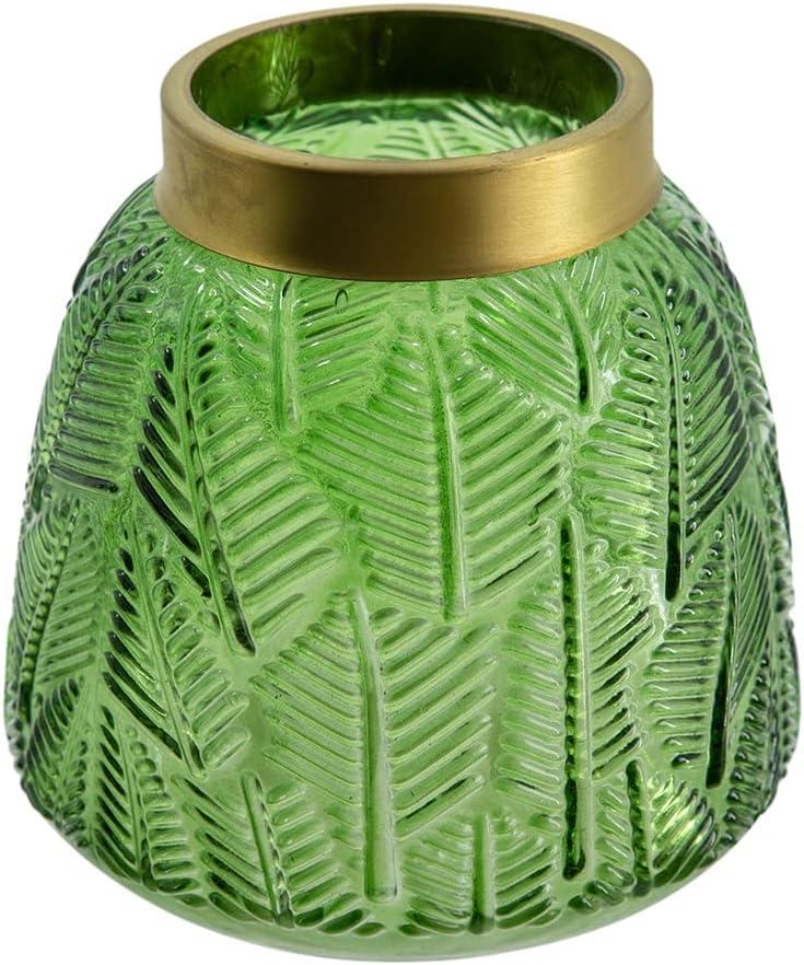 A&B Home Glass Vase with Vintage Green Leaf Pattern, Table Accent, 6 inches