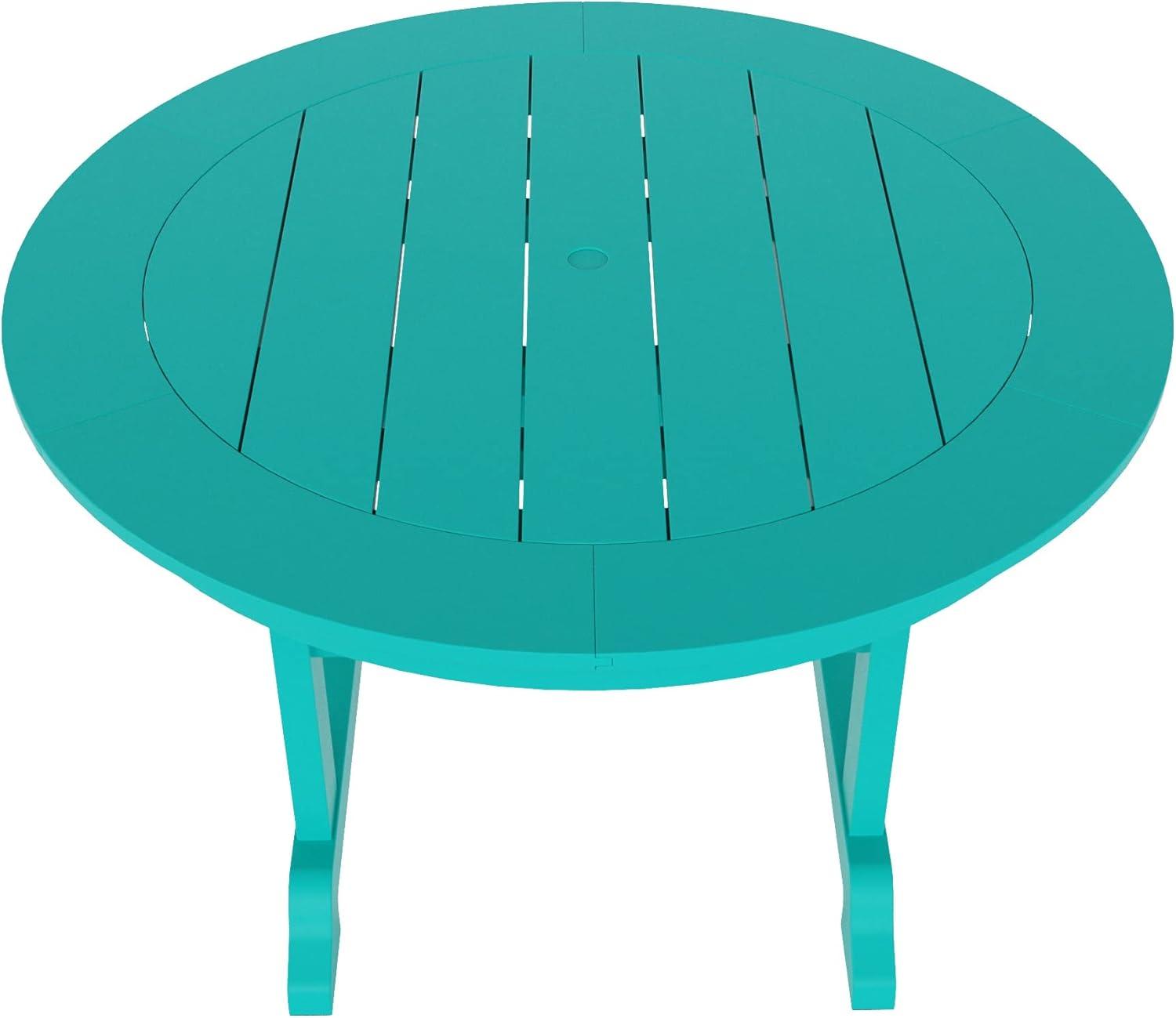 WestinTrends Malibu Patio Dining Table, All Weather Poly Lumber Adirondack 47" Trestle Round Outdoor Table with Umbrella Hole, Turquoise