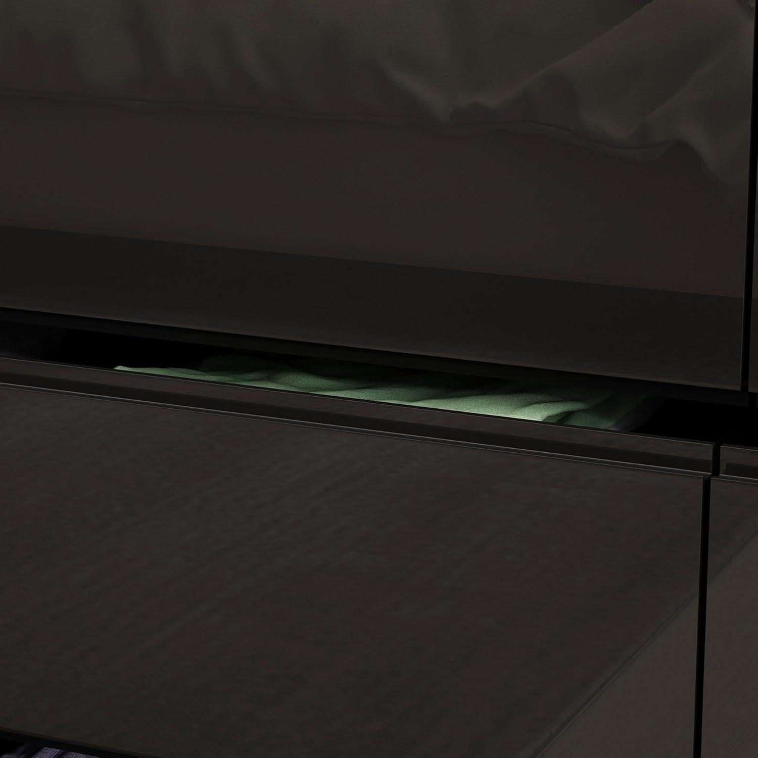Black 8-Drawer 63 in. W Wood Double Dresser Chest of Drawers Bedroom Storage Organizer in With High Gloss and LED Lights
