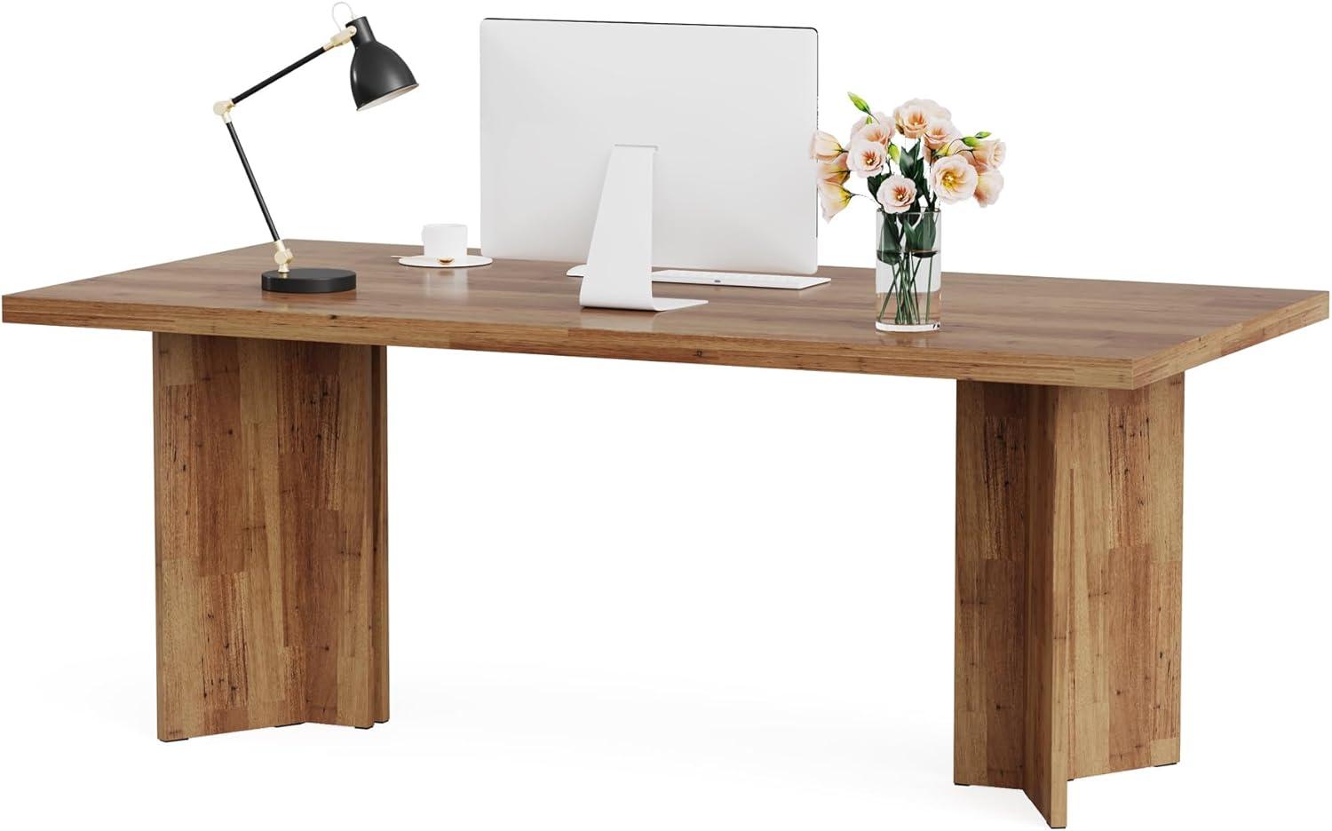 Walnut Brown 63" Adjustable Height Executive Wood Desk