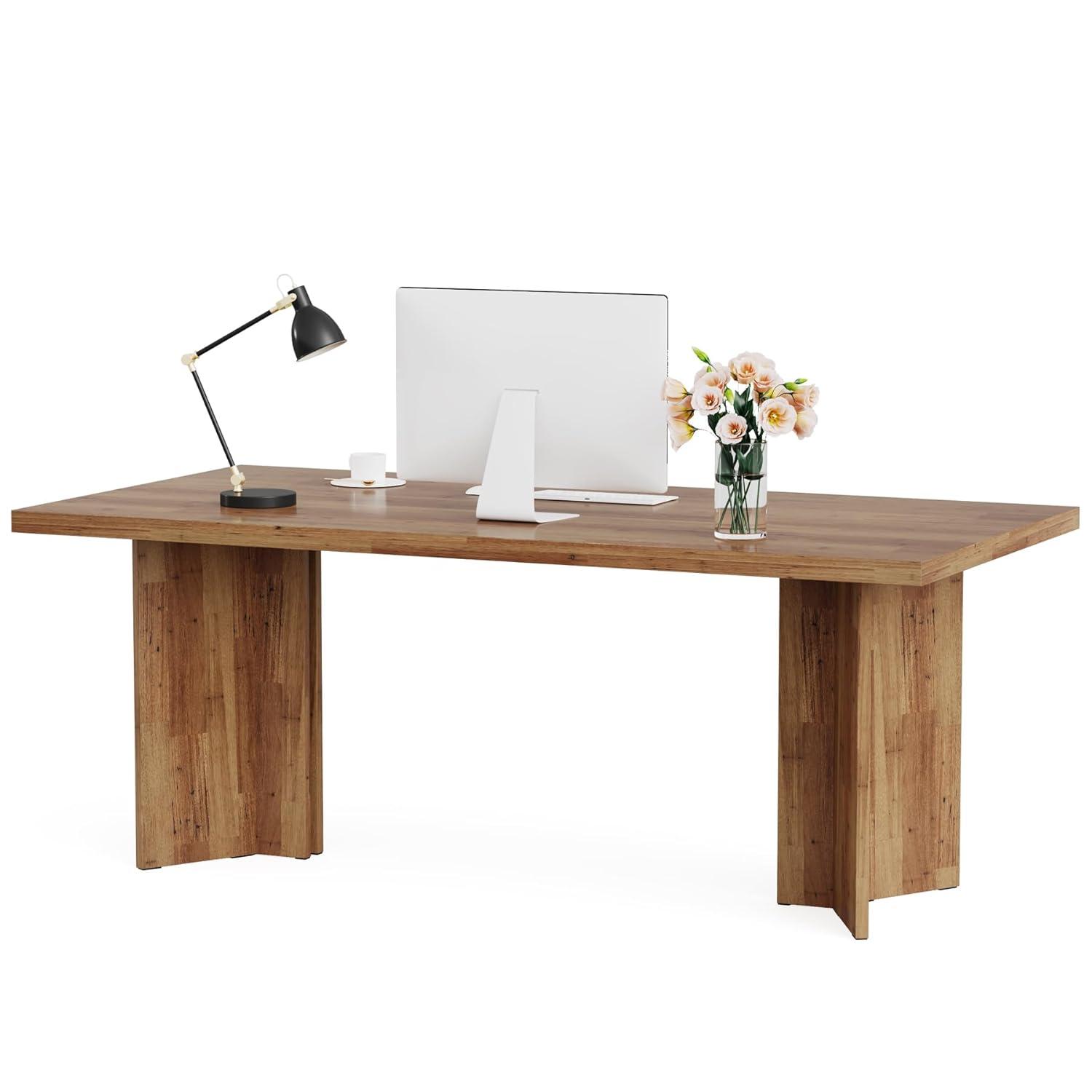 Walnut Brown 63" Adjustable Height Executive Wood Desk