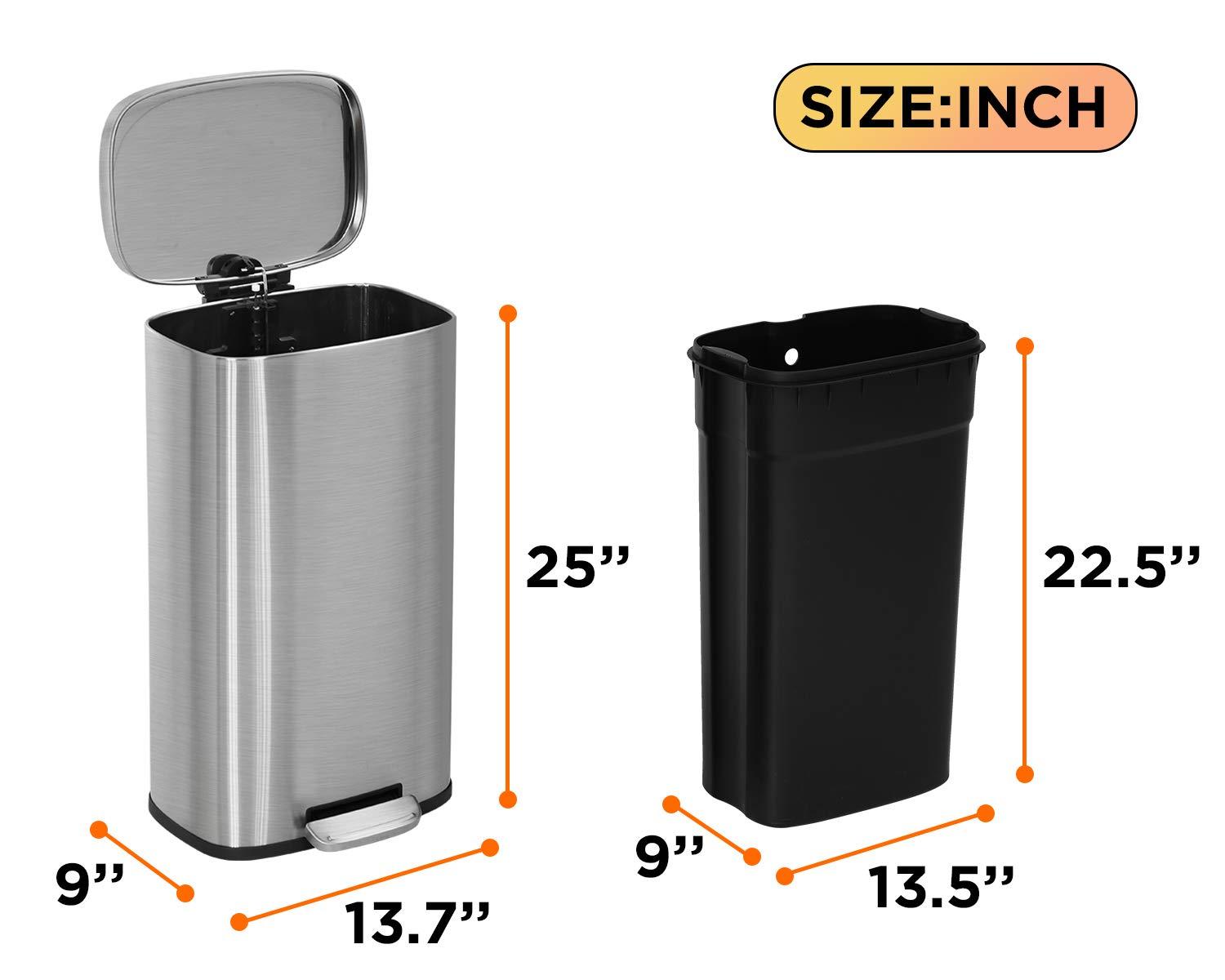 Brushed Stainless Steel 8 Gallon Step Trash Can with Soft-Close Lid