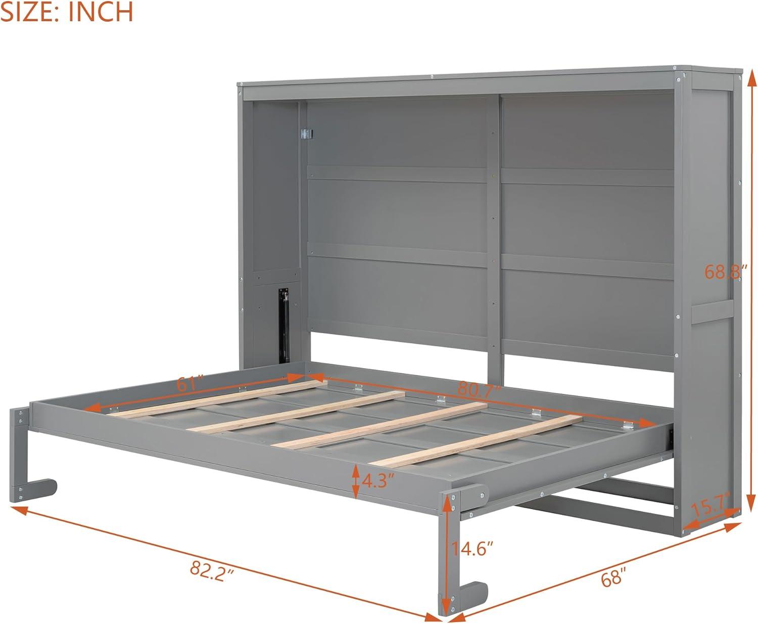 Gray Queen Size Foldable Murphy Bed with Slats