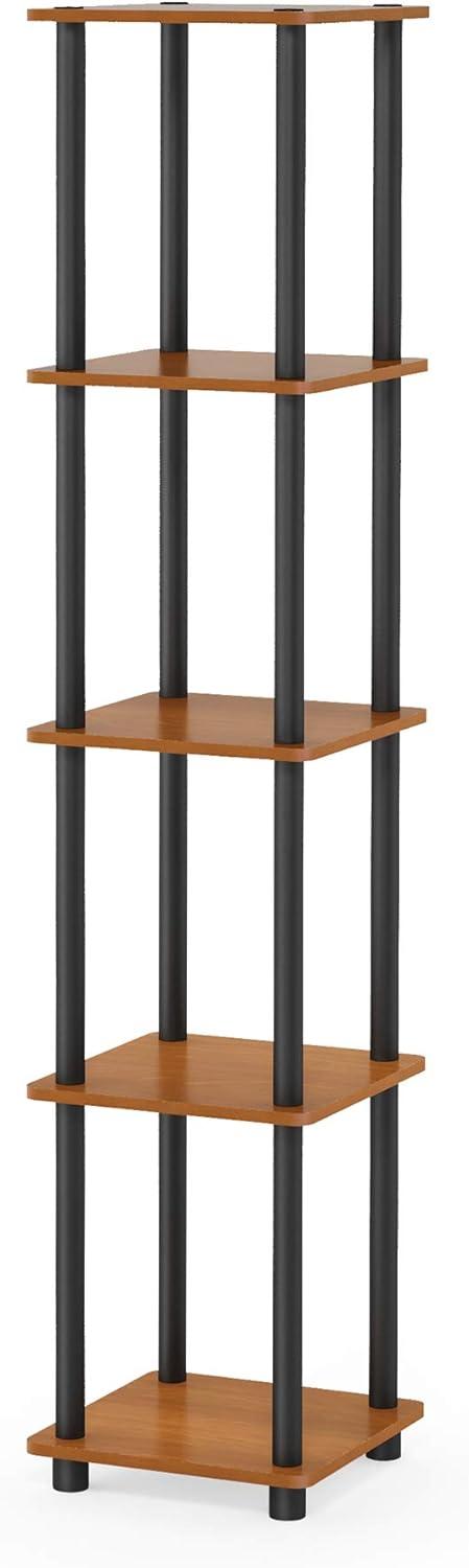 Adjustable Black and Light Cherry 5-Tier Corner Bookshelf