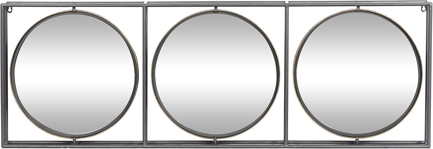 DecMode 52"W, 18"H Round Wall Mirror, Gray