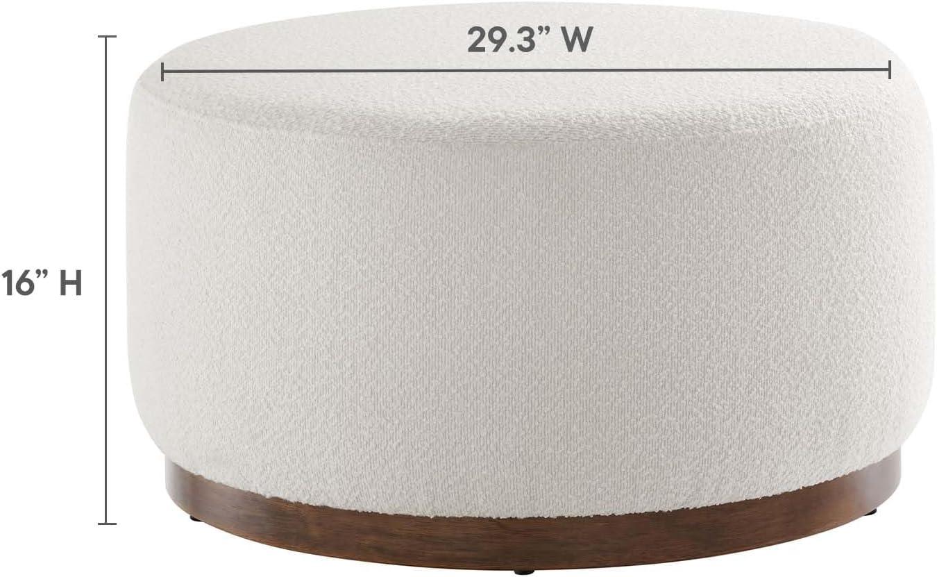 Modway Tilden Large 29" Round Boucle Upholstered Ottoman in Cloud Walnut