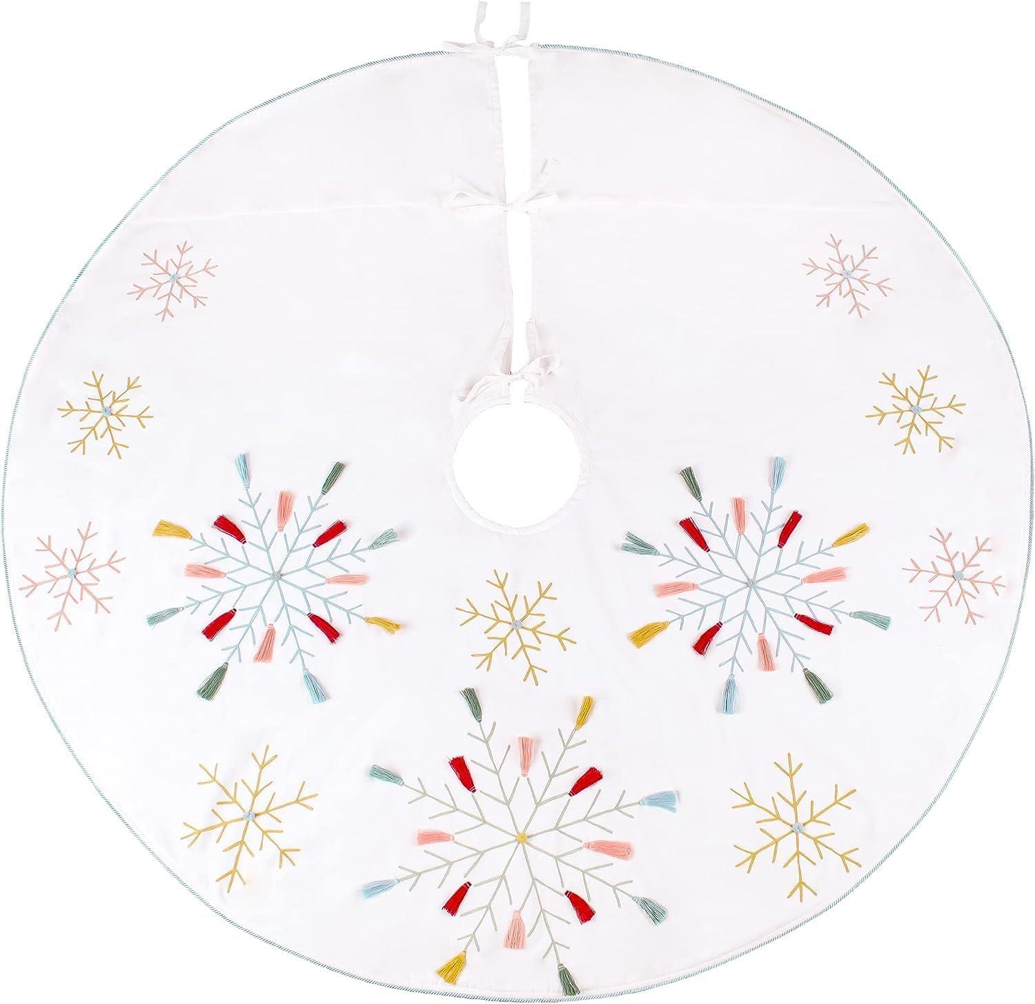 54" Multicolor HGTV Home Collection Boho Velvet Snowflake Embroidered Tree Skirt - National Tree Company