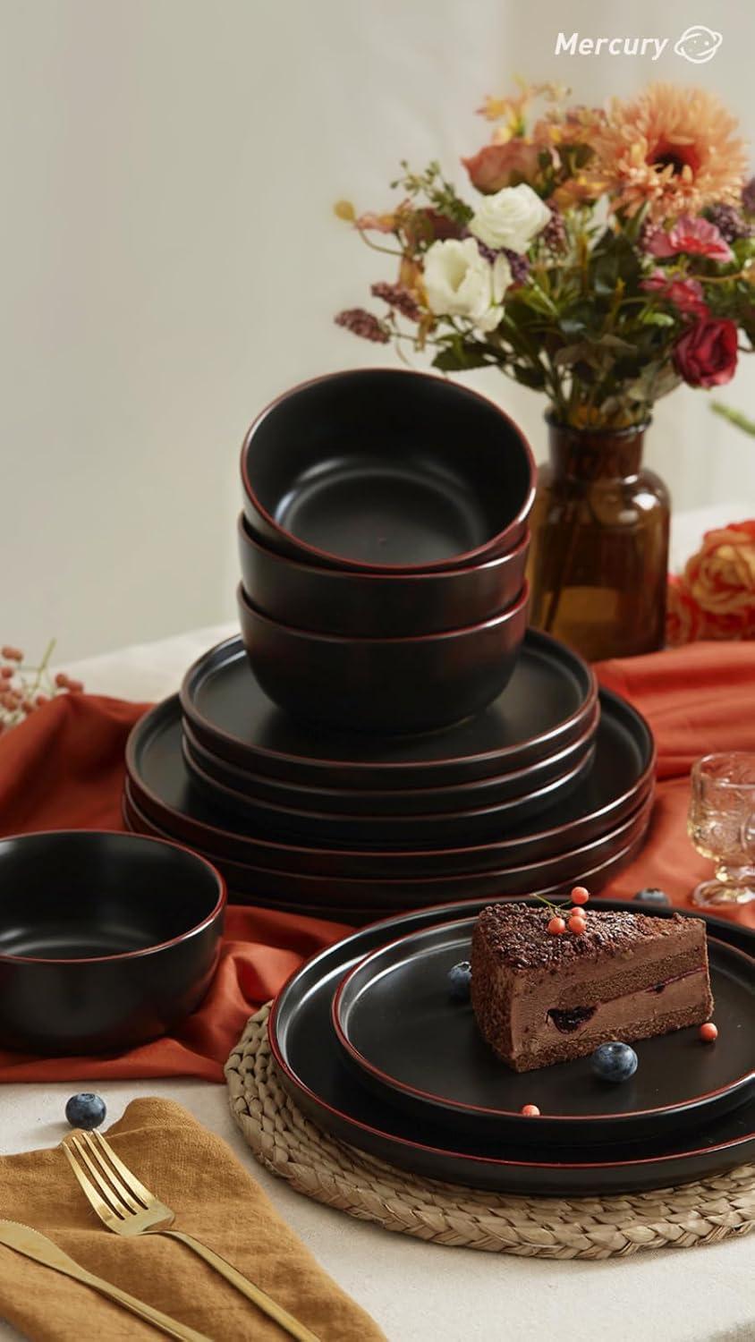 12 Pieces Stoneware Dinnerware Sets, Dishes Set for 4, Microwave and Dishwasher Safe