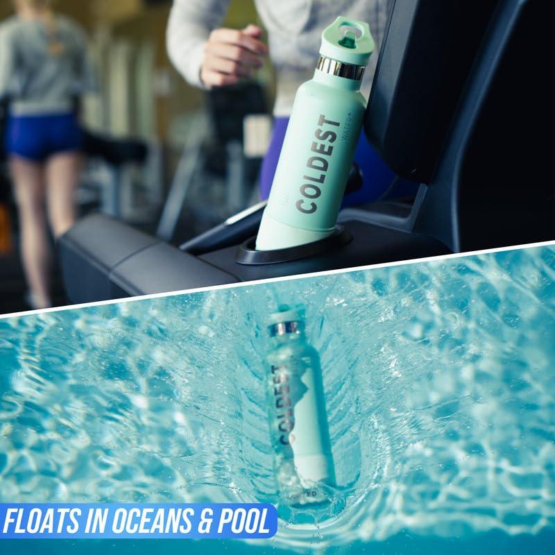 Coldest Sports Water Bottle with Straw Lid Vacuum Insulated Stainless Steel Bottles Reusable Leak Proof Flask for Sports (24 oz, Green Aurora Glitter)