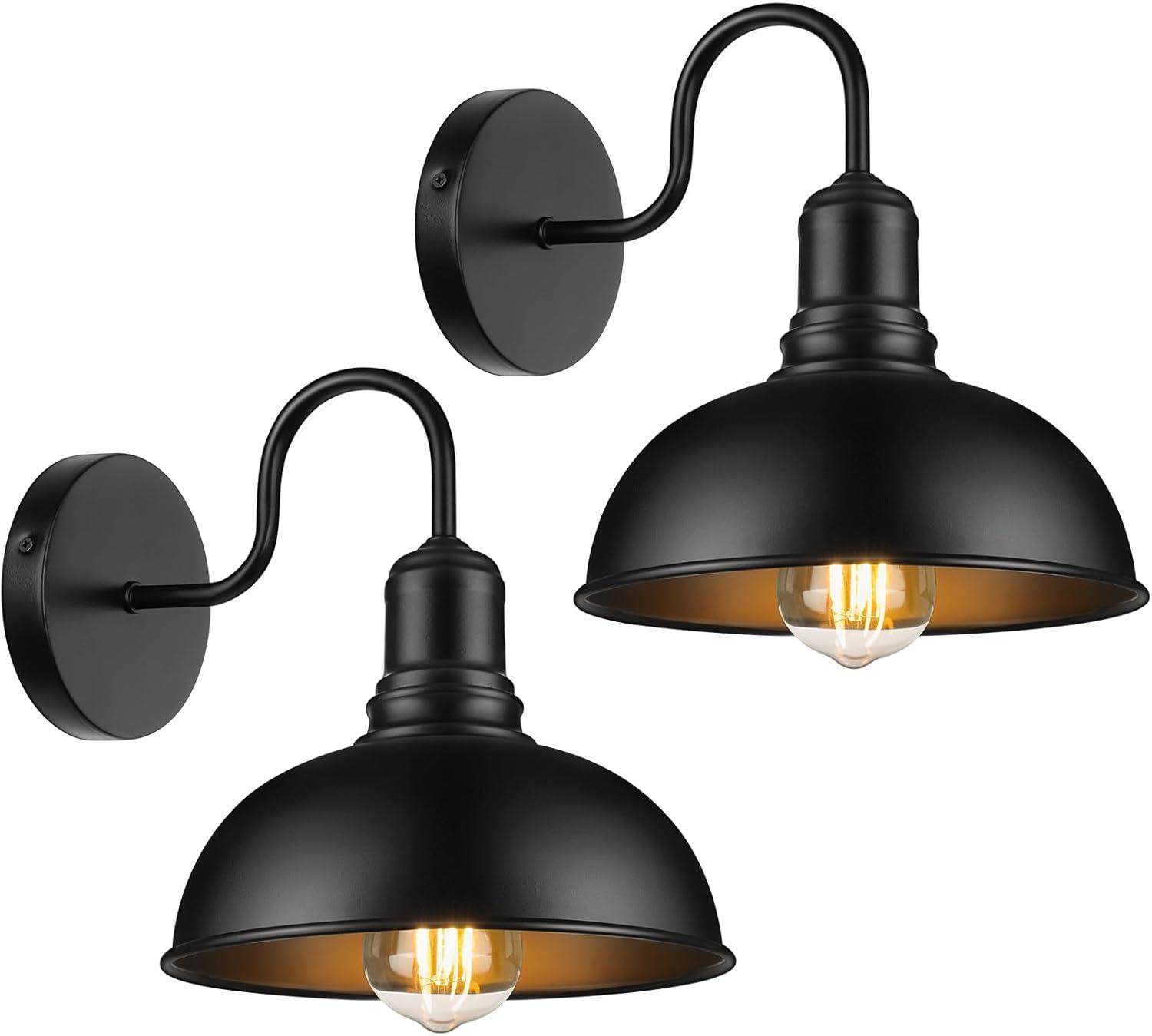 2-Pack Outdoor Wall Lights, Vintage Black Wall Sconces, Exterior Farmhouse Barn Light Fixtures, Indoor Wall Mount Lighting Fixtures, Anti-Rust Waterproof Exterior Light for Patio Porch Doorway Garage