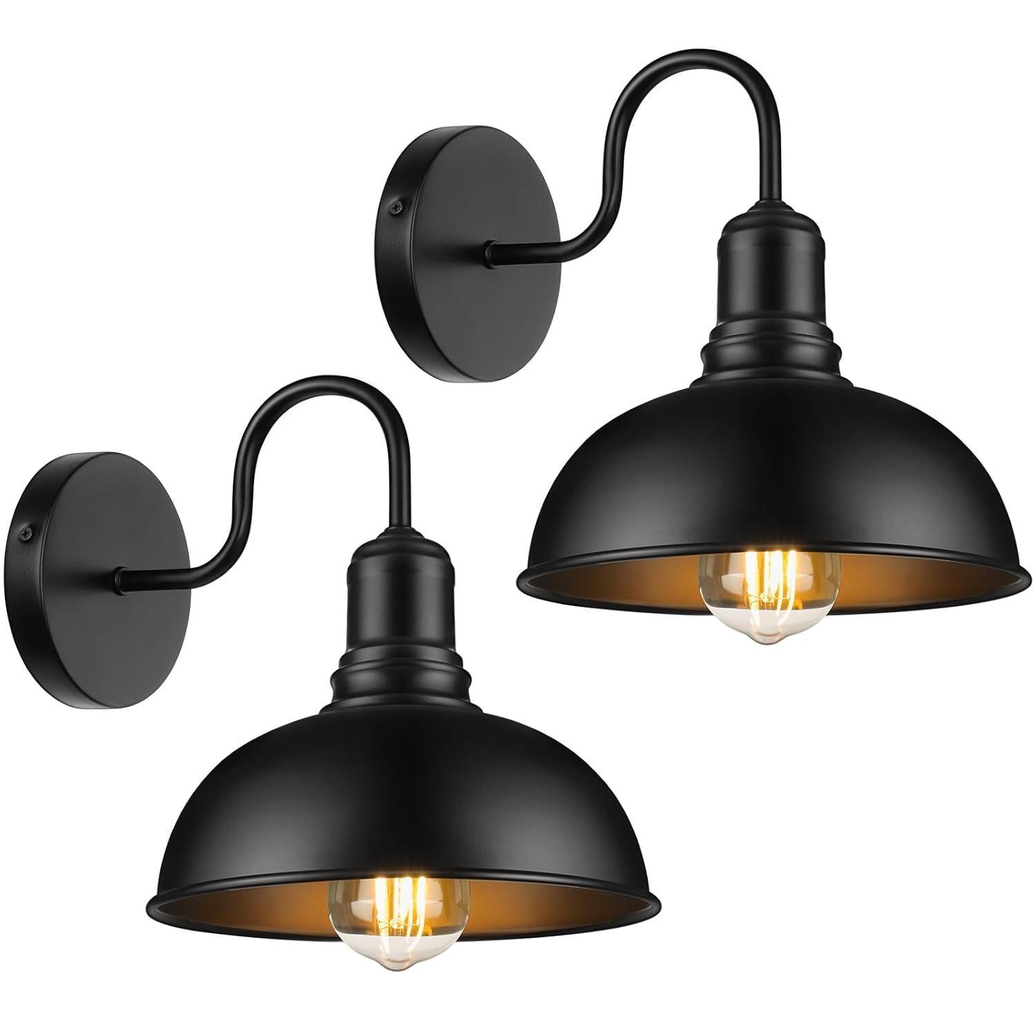 2-Pack Outdoor Wall Lights, Vintage Black Wall Sconces, Exterior Farmhouse Barn Light Fixtures, Indoor Wall Mount Lighting Fixtures, Anti-Rust Waterproof Exterior Light for Patio Porch Doorway Garage