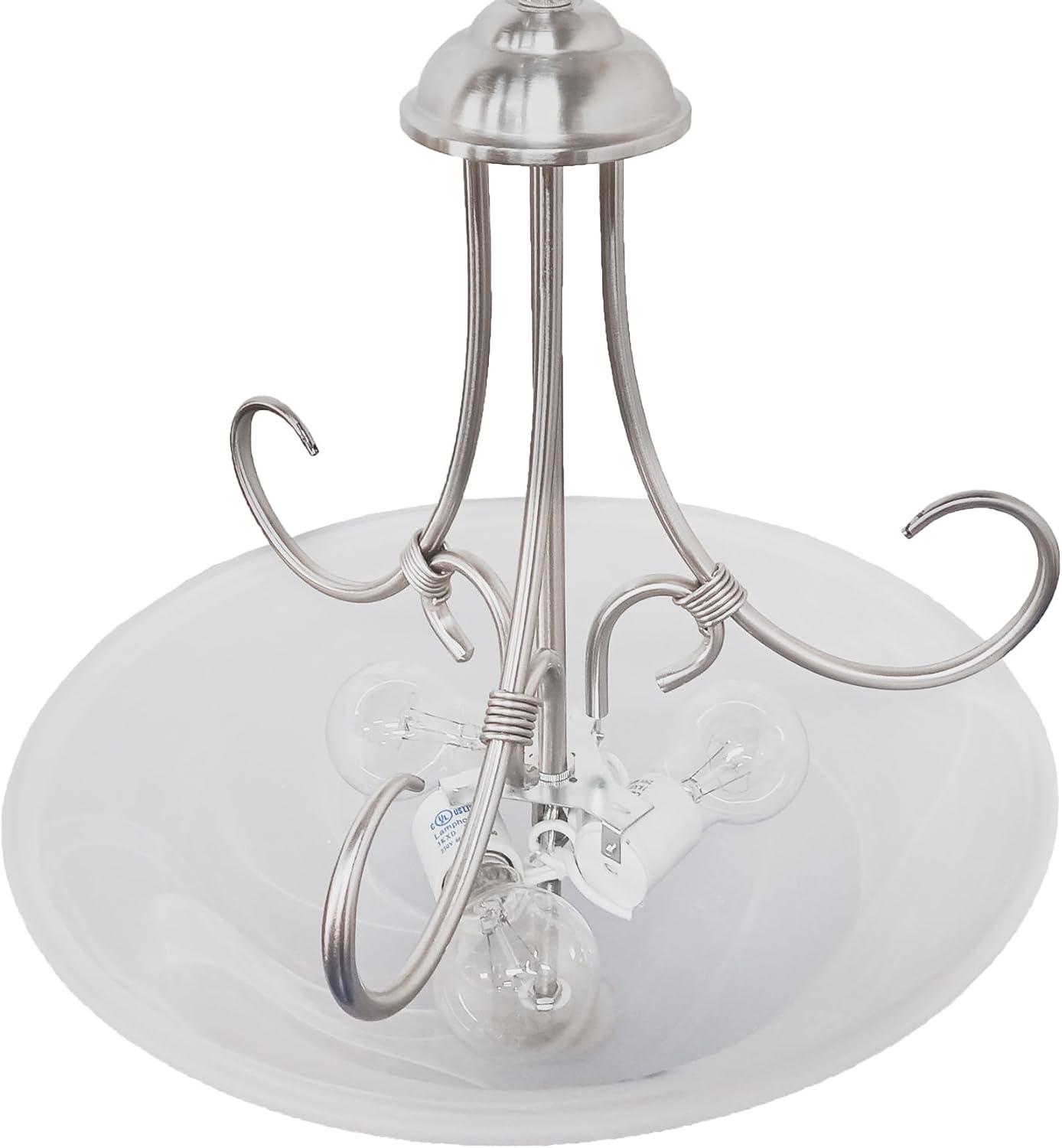 Design House Willowdale Pendant Light Fixture - Traditional Alabaster Glass Bowl Shade for Kitchens, Foyers, Dining Rooms - Adjustable Height Pendant Light Fixture - Satin Nickel, 589747
