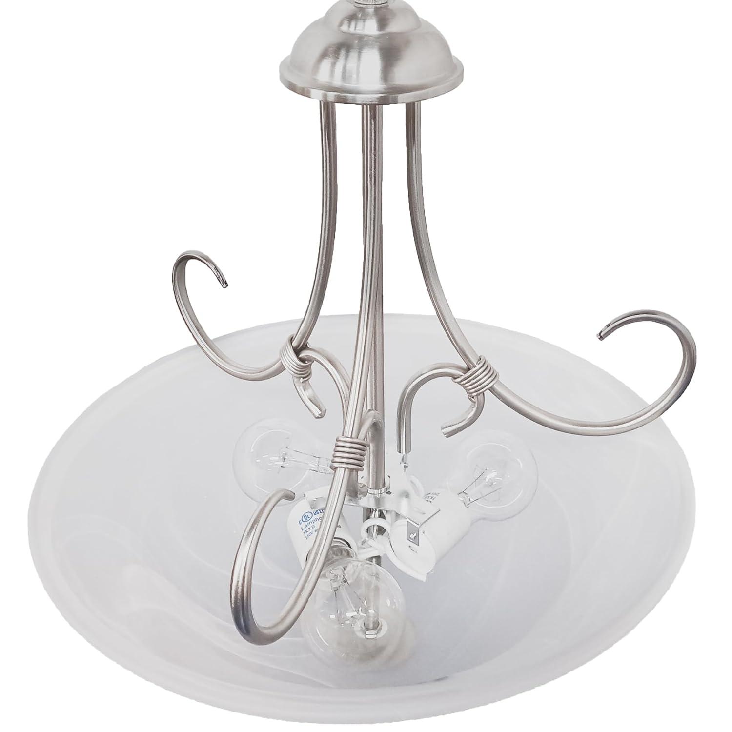 Design House Willowdale Pendant Light Fixture - Traditional Alabaster Glass Bowl Shade for Kitchens, Foyers, Dining Rooms - Adjustable Height Pendant Light Fixture - Satin Nickel, 589747