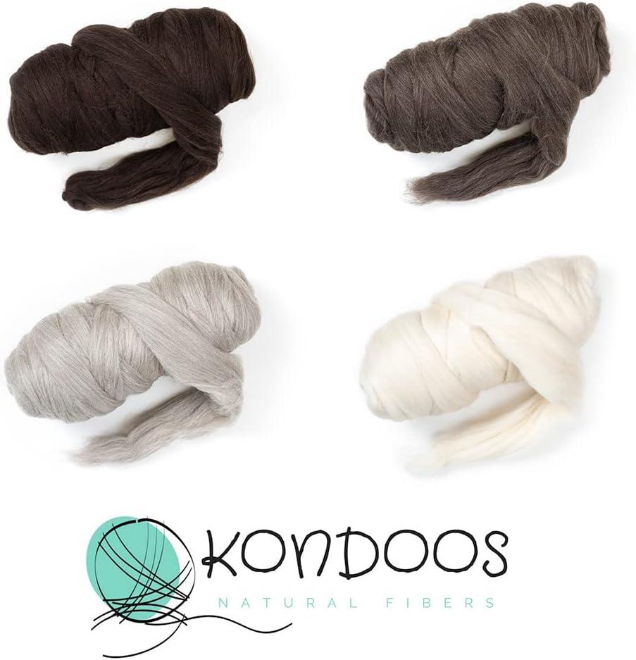 Kondoos Natural Wool roving, 8 OZ. Best core Wool for Needle,Wet Felting, handcrafts and Spinning. Natural Colors Bulk Yarn un-Dyed. (Dark Chocolate, 8 oz)