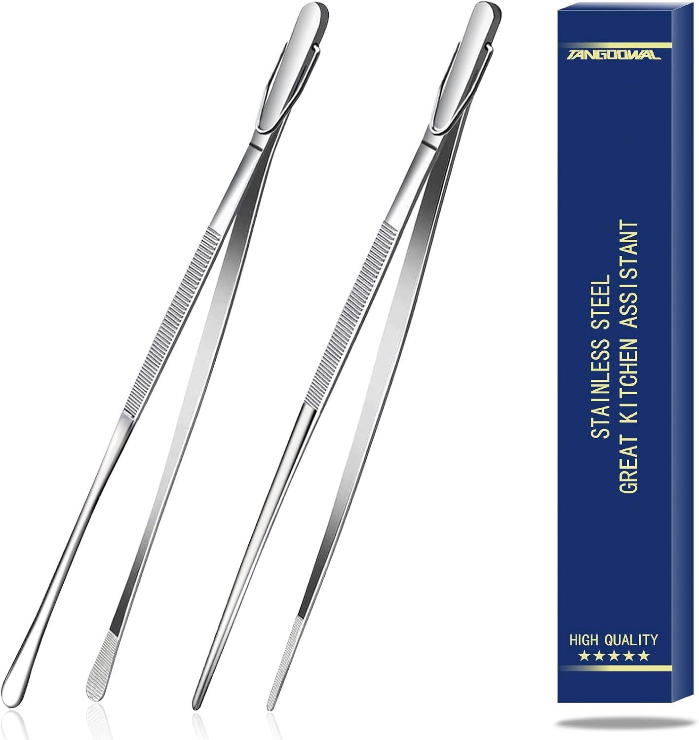 Bentne 12Inch Fine Tweezer Tongs 2pcs Extra Long Stainless Steel Tweezers Tongs for Outdoor BBQ Daily Cooking