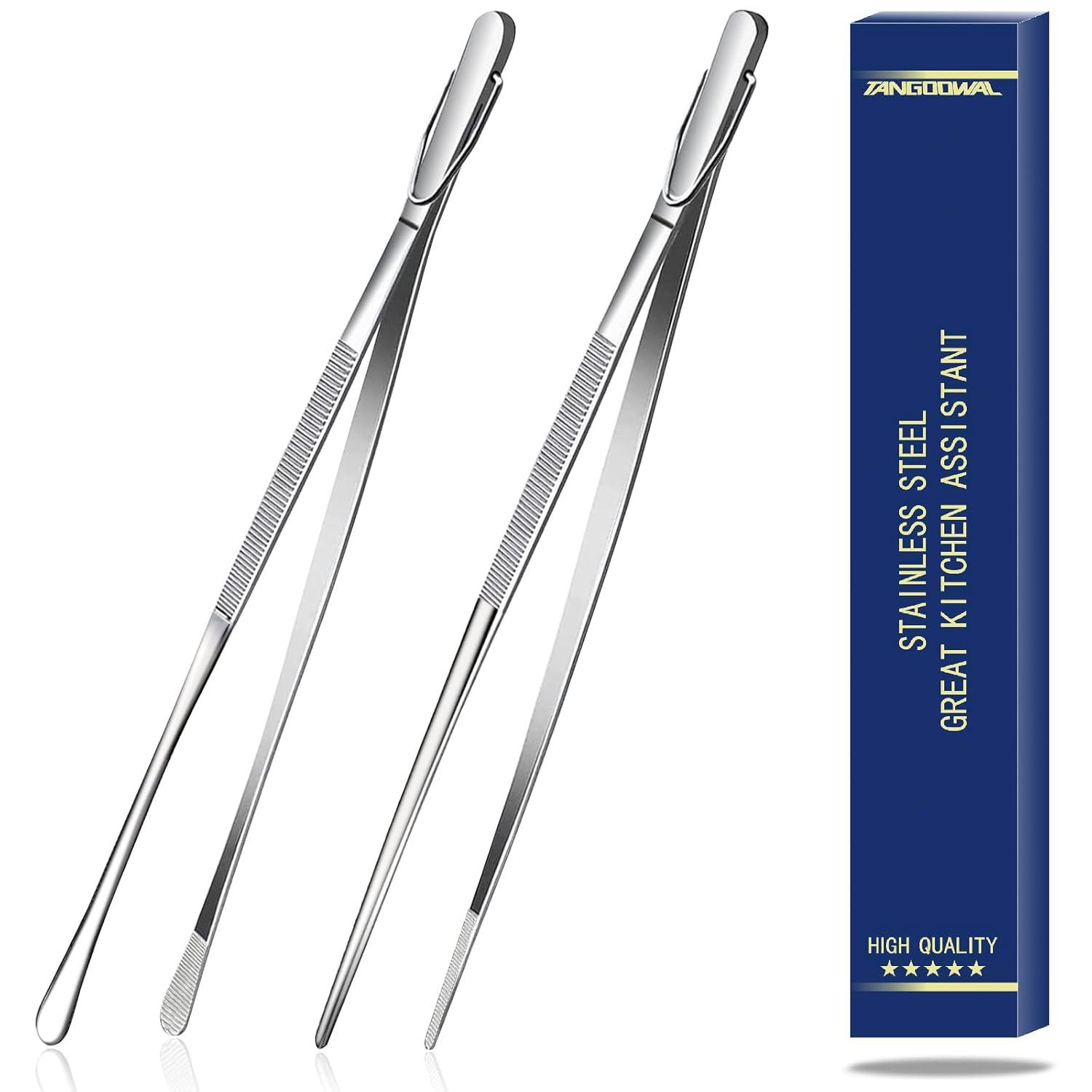 Bentne 12Inch Fine Tweezer Tongs 2pcs Extra Long Stainless Steel Tweezers Tongs for Outdoor BBQ Daily Cooking
