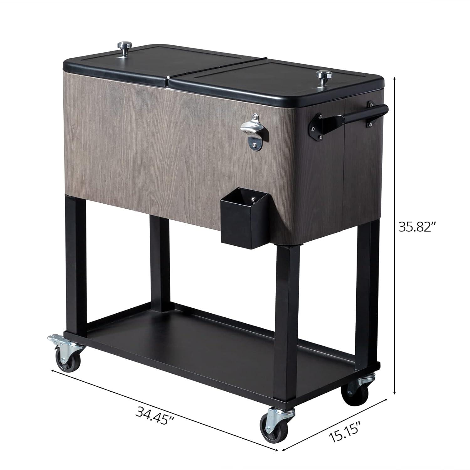 VINGLI 80 Quart Rolling Ice Chest on Wheels, Patio Cooler Cart with Waterproof Cooler Cart Cover, Beverage Rolling Cooler for Outdoor Patio Deck Party