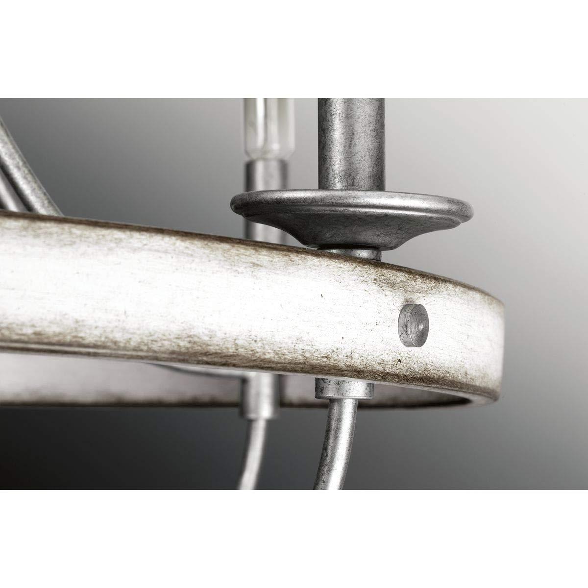 Progress Lighting Gulliver 5-Light Chandelier, Galvanized Finish, Wood Grained Texture Shade