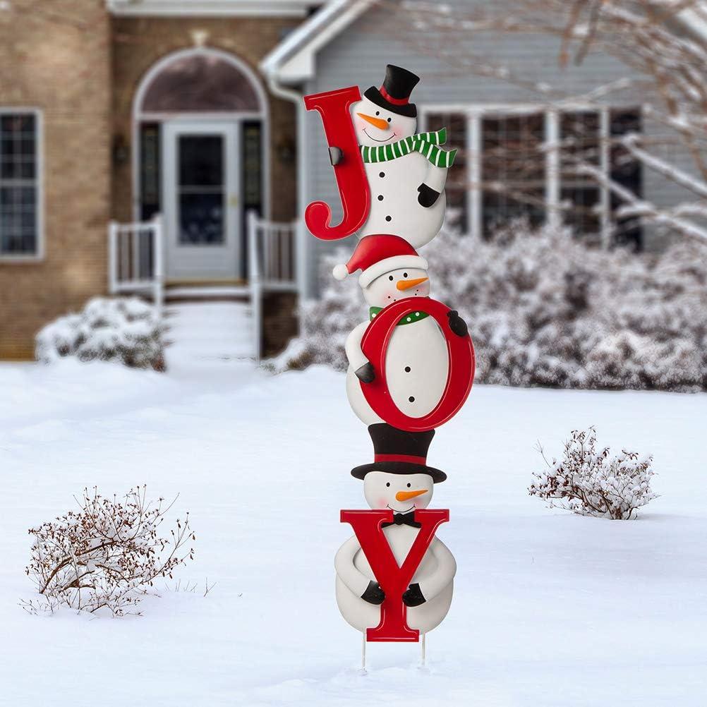 48" Red and White Metal Snowman JOY Yard Stake