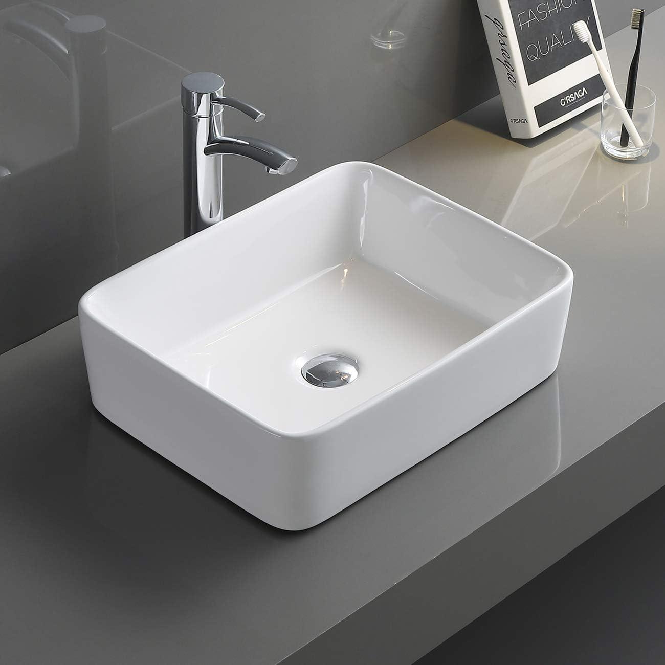 Ruvati 19 x 14 inch Bathroom Vessel Sink White Rectangular Above Vanity Counter Porcelain Ceramic