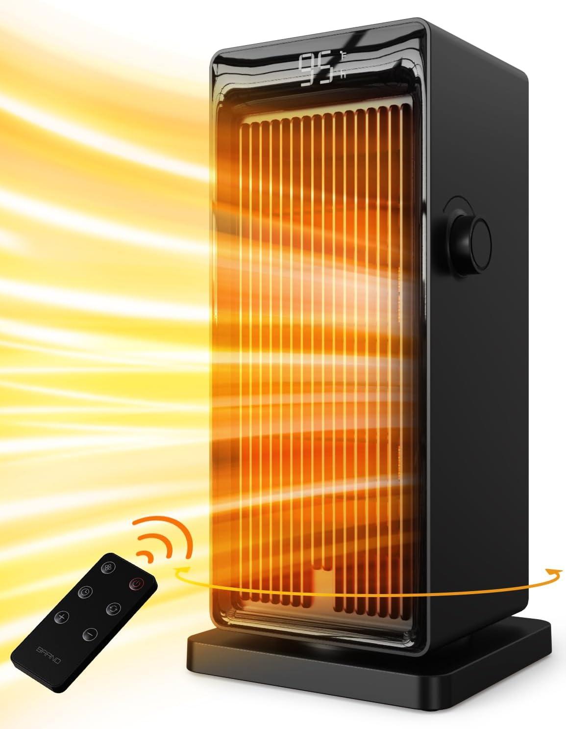 Black Electric Tower Heater with Thermostat and Remote