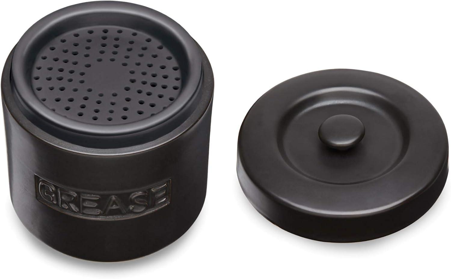 Fox Run Grease Container, Matte Black Ceramic, 4 cup capacity